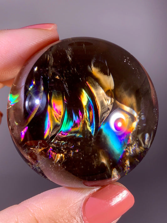 High-Quality Smoky Quartz Sphere with Natural Rainbow from Brazil