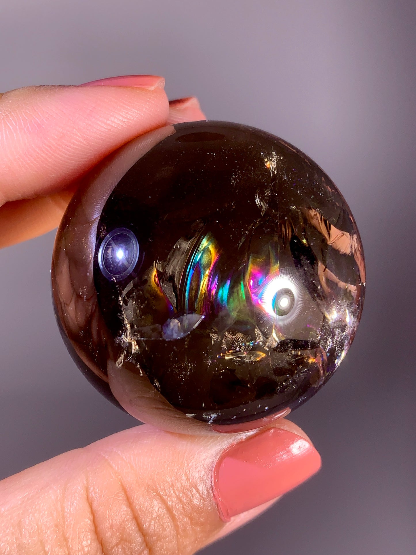 High-Quality Smoky Quartz Sphere with Natural Rainbow from Brazil