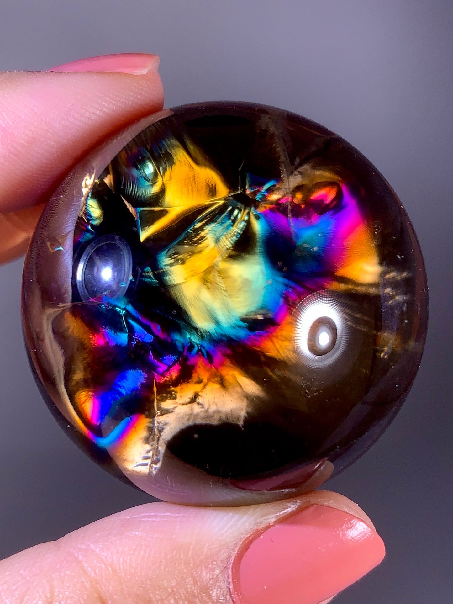 High-Quality Smoky Quartz Sphere with Natural Rainbow from Brazil