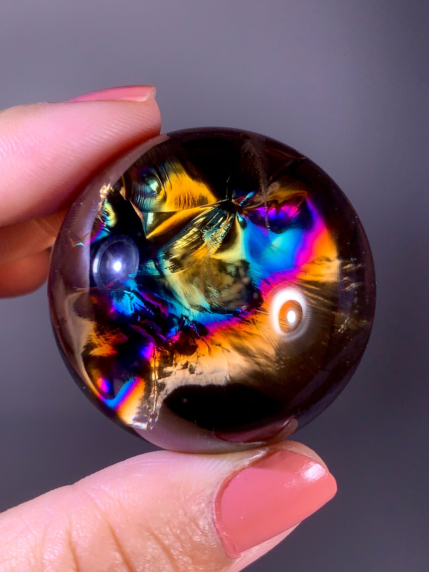 High-Quality Smoky Quartz Sphere with Natural Rainbow from Brazil