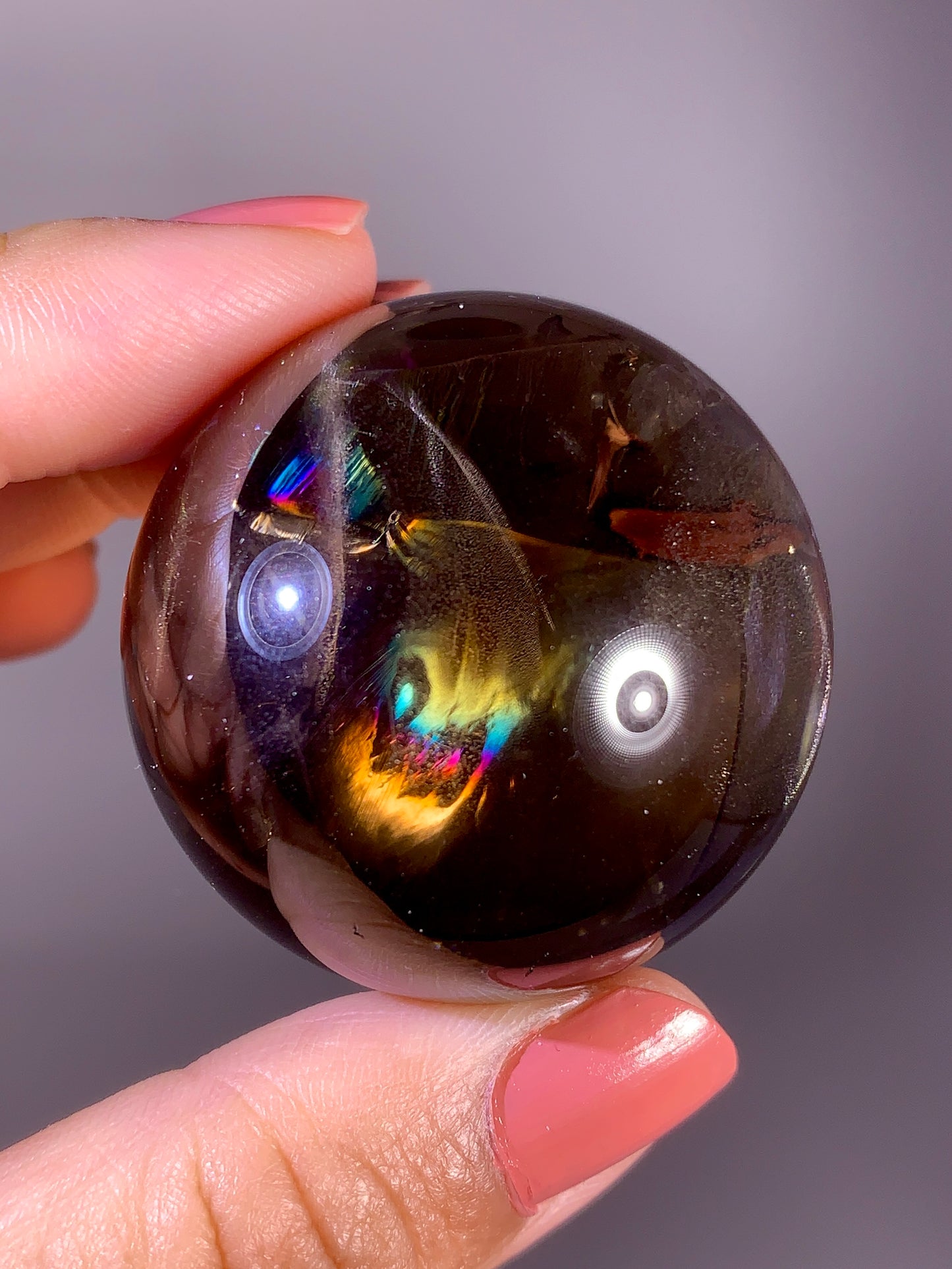 High-Quality Smoky Quartz Sphere with Natural Rainbow from Brazil