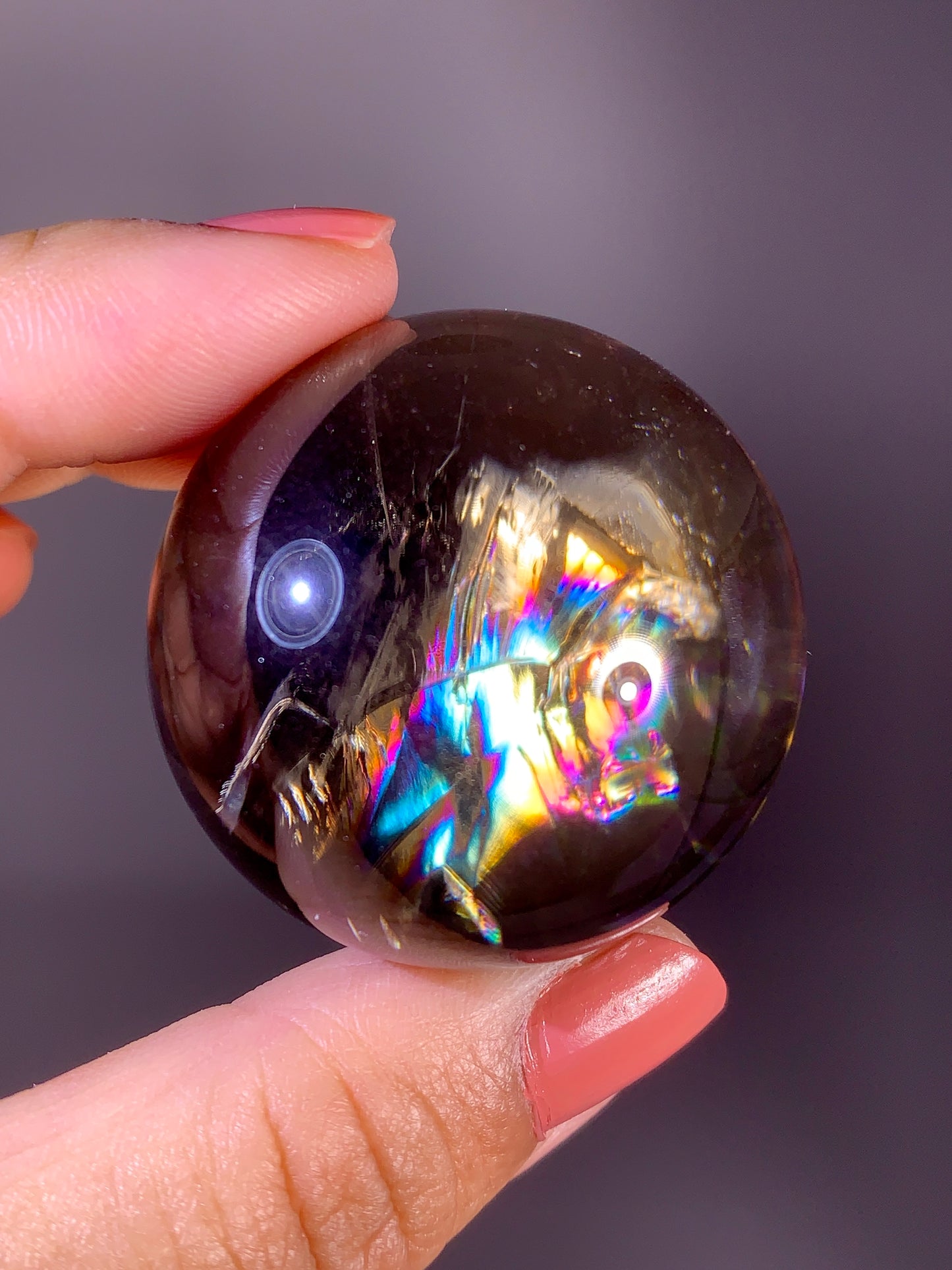 High-Quality Smoky Quartz Sphere with Natural Rainbow from Brazil