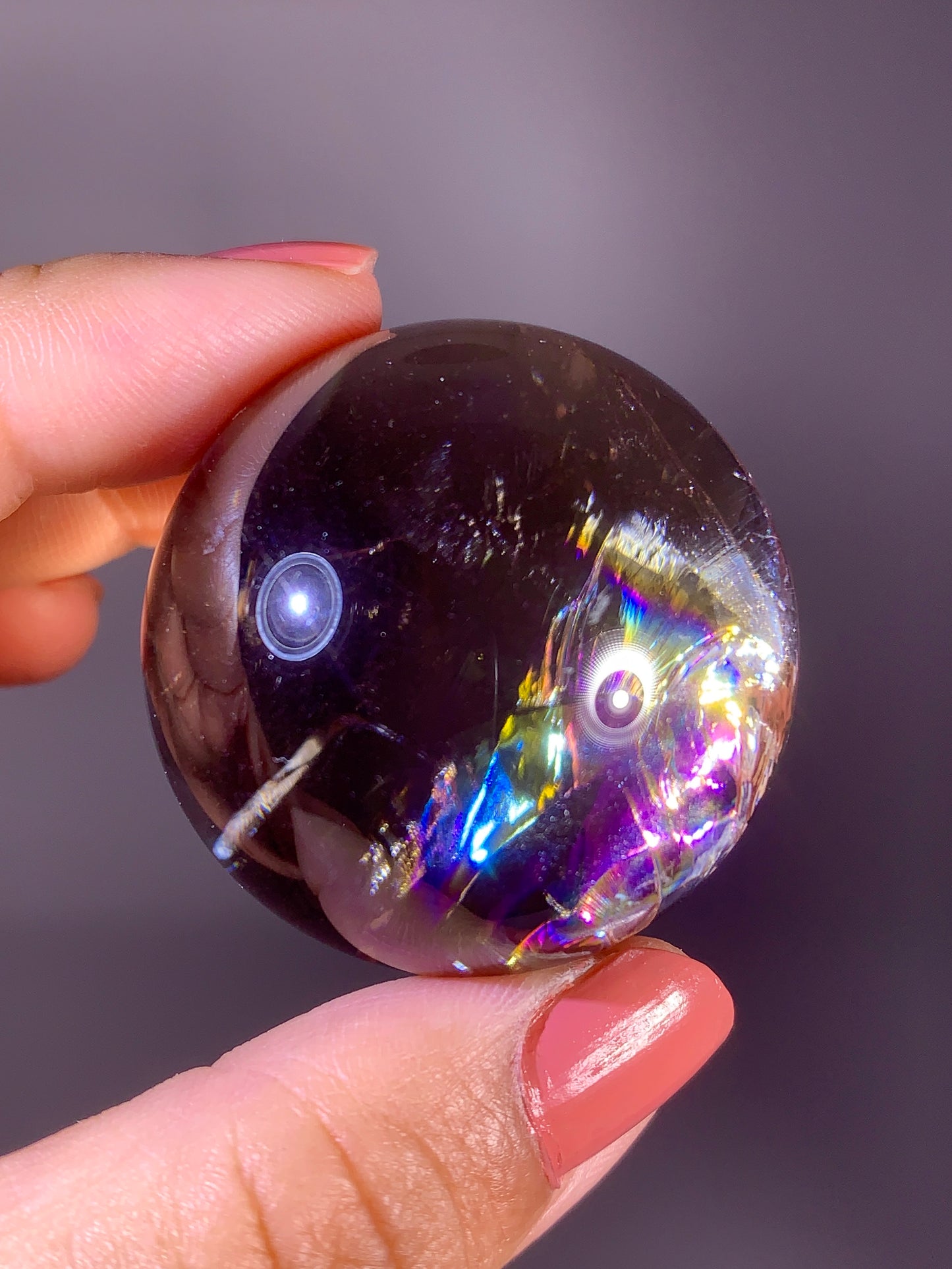 High-Quality Smoky Quartz Sphere with Natural Rainbow from Brazil