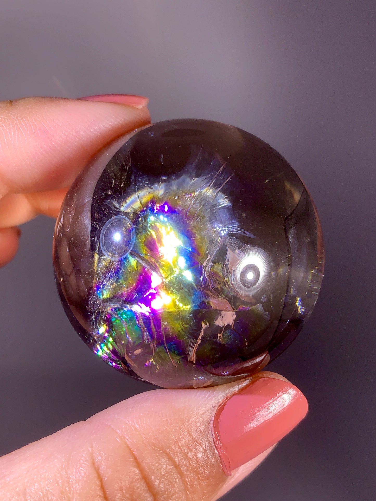 High-Quality Smoky Quartz Sphere with Natural Rainbow from Brazil