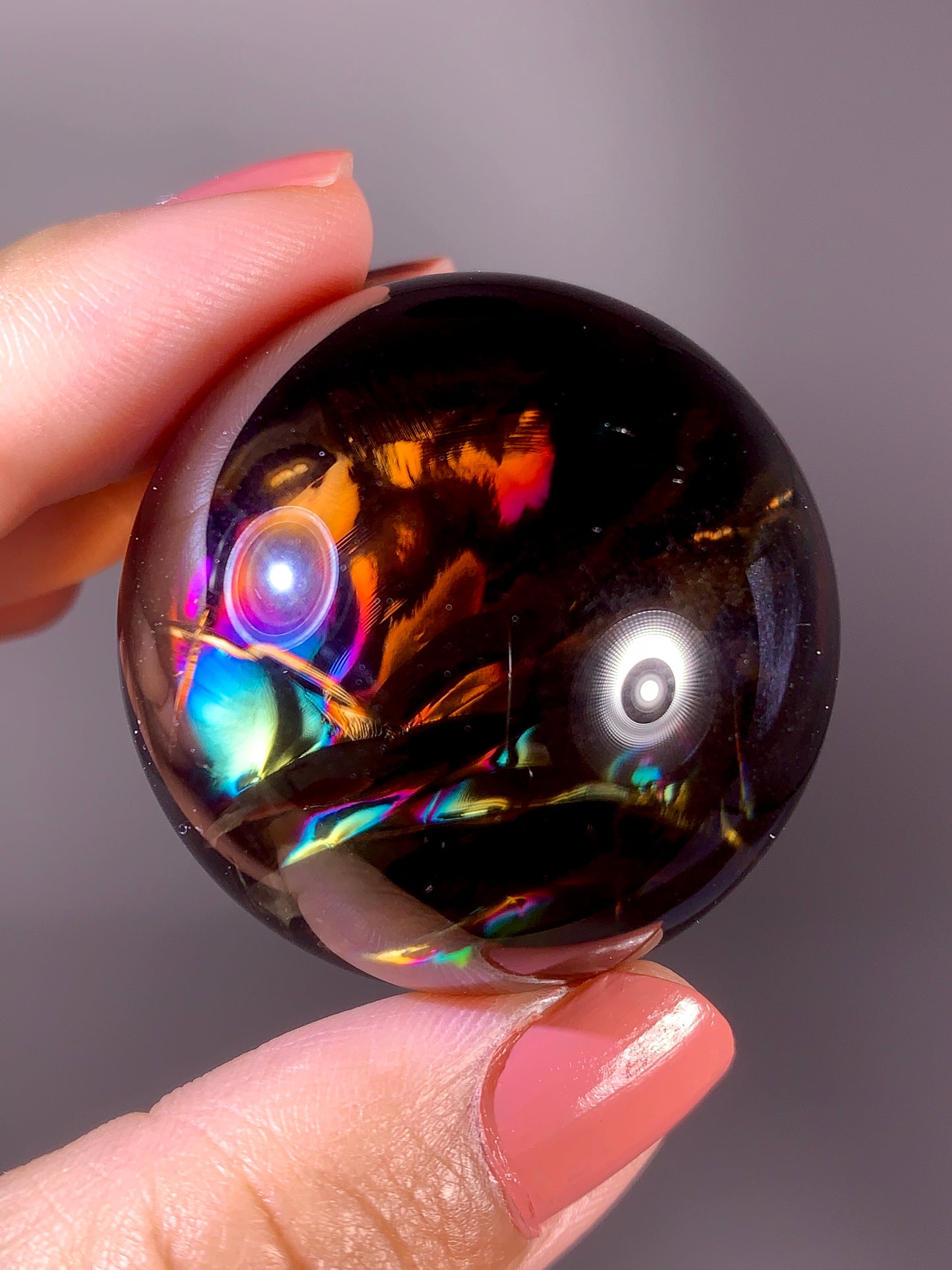 High-Quality Smoky Quartz Sphere with Natural Rainbow from Brazil