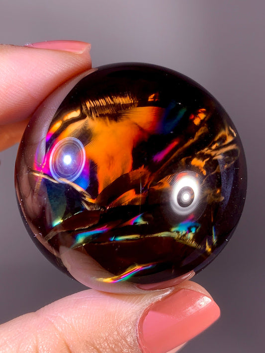 High-Quality Smoky Quartz Sphere with Natural Rainbow from Brazil