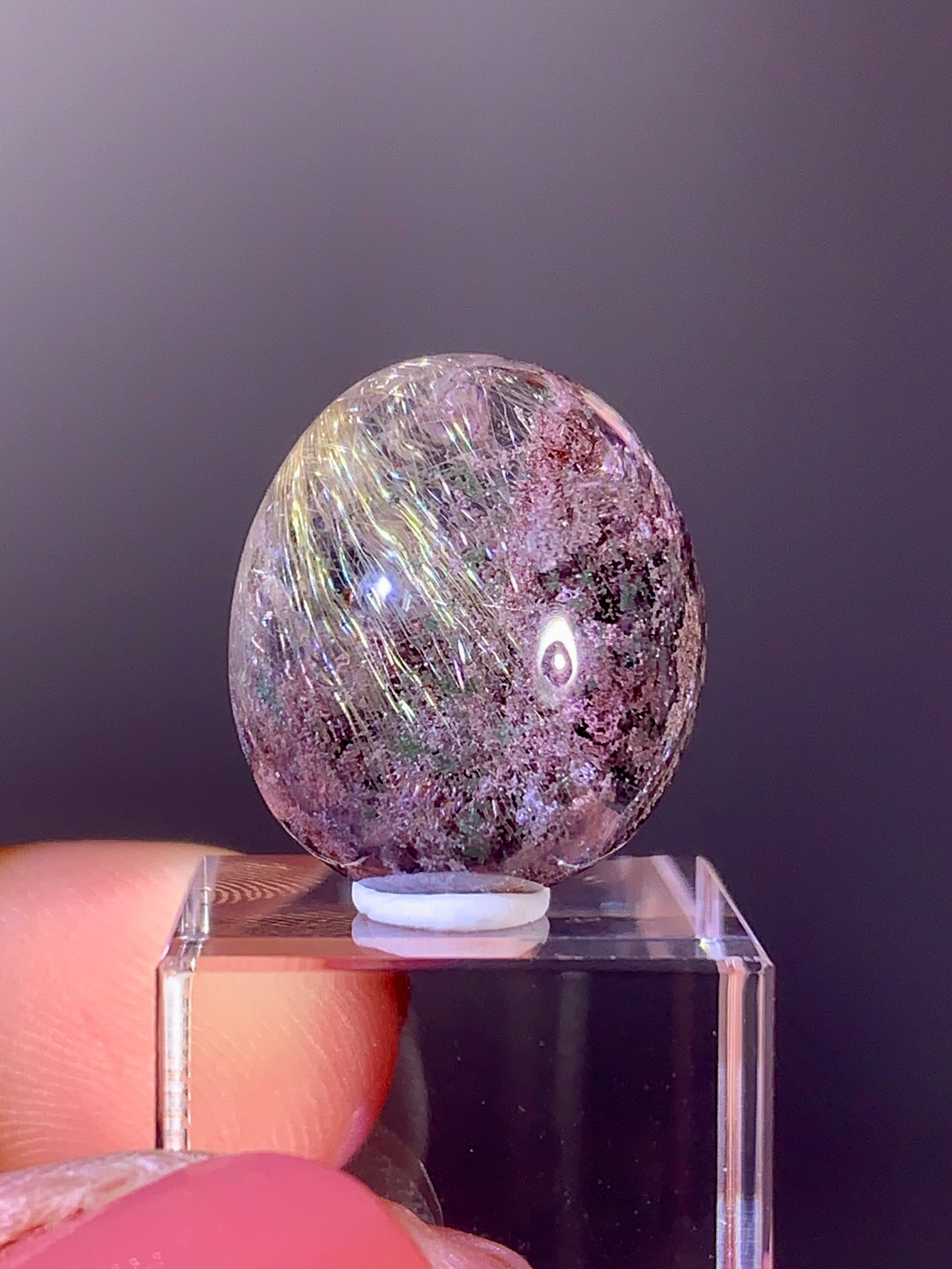 High-Quality Pink & Green Four Seasons Garden Quartz Cabochon with Gold Rutile from Brazil