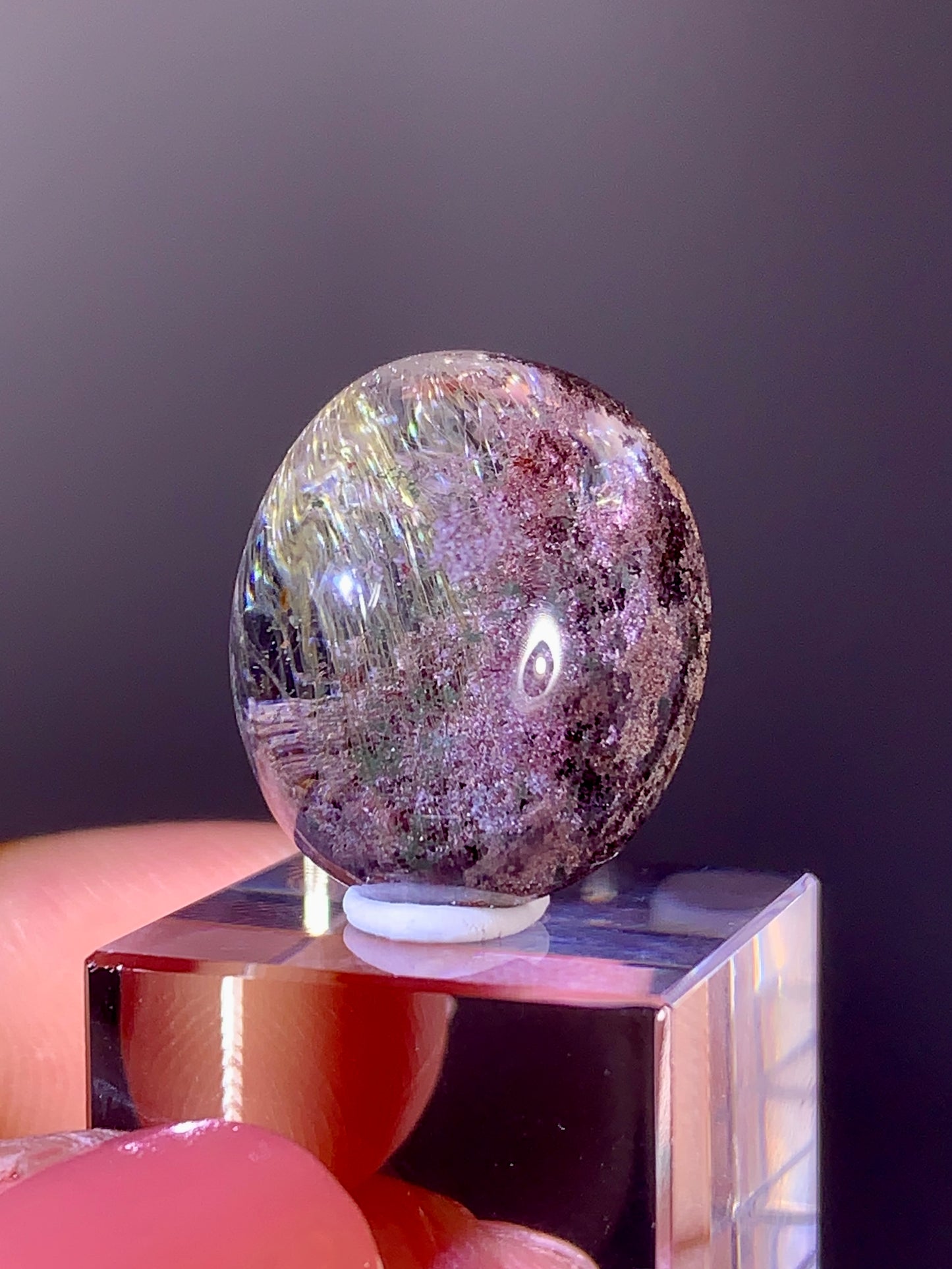 High-Quality Pink & Green Four Seasons Garden Quartz Cabochon with Gold Rutile from Brazil