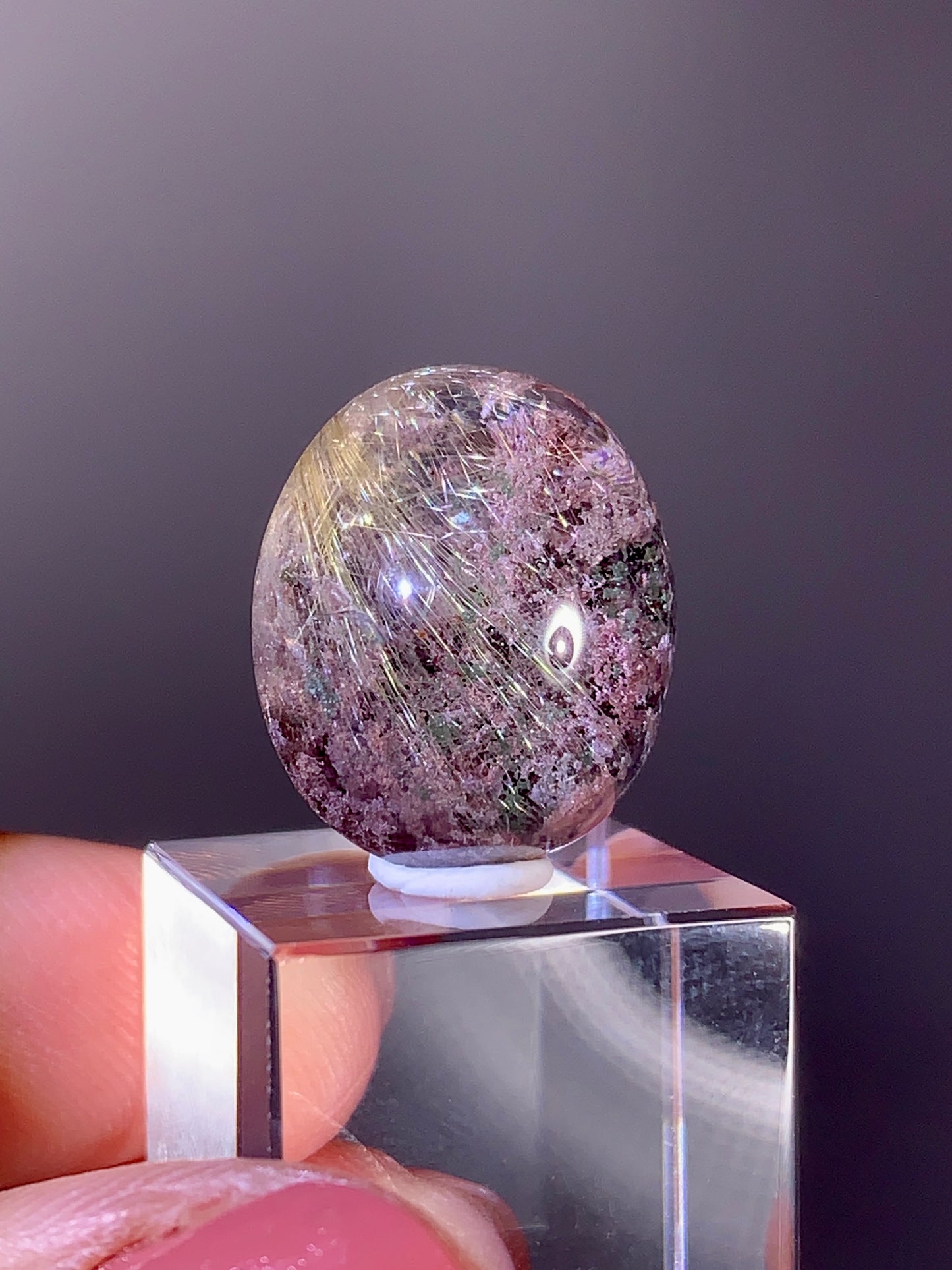 High-Quality Pink & Green Four Seasons Garden Quartz Cabochon with Gold Rutile from Brazil