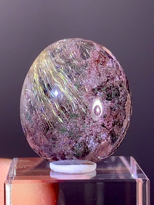 High-Quality Pink & Green Four Seasons Garden Quartz Cabochon with Gold Rutile from Brazil