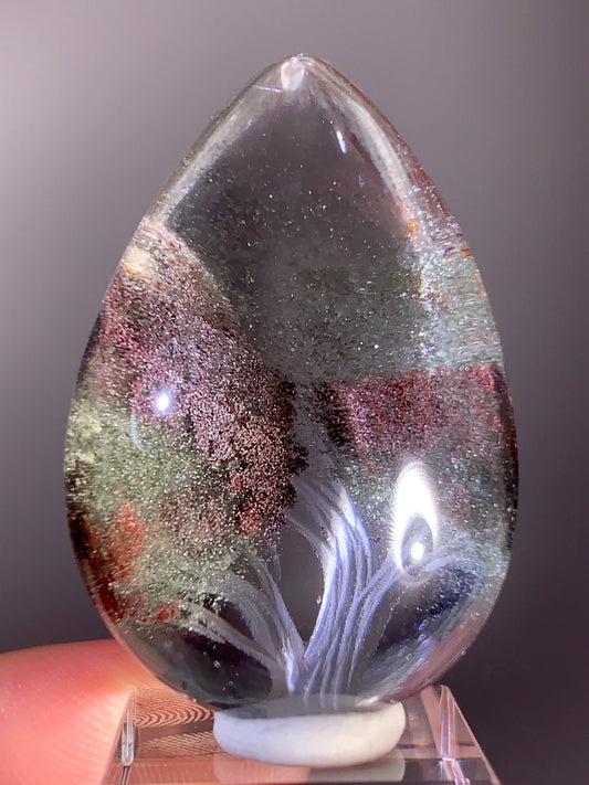 High-Quality Sparkly Four Seasons Garden Quartz Autumn Tree Landscape Carving Polished Teardrop Crystal from Brazil