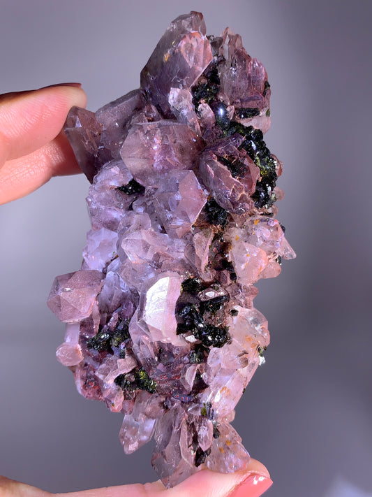 Natural Sichuan Garden Quartz Crystal Cluster Specimen with Epidote & Sparkling Pink Hematite Inclusions