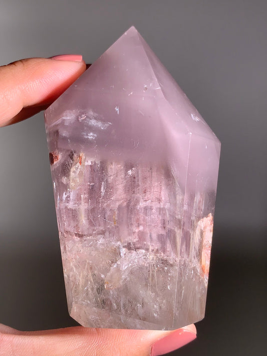 Extremely Rare Lavender Pink Lithium with Purple Amphibole, Large Manifestation & Rutile Inclusions – Collector’s Crystal