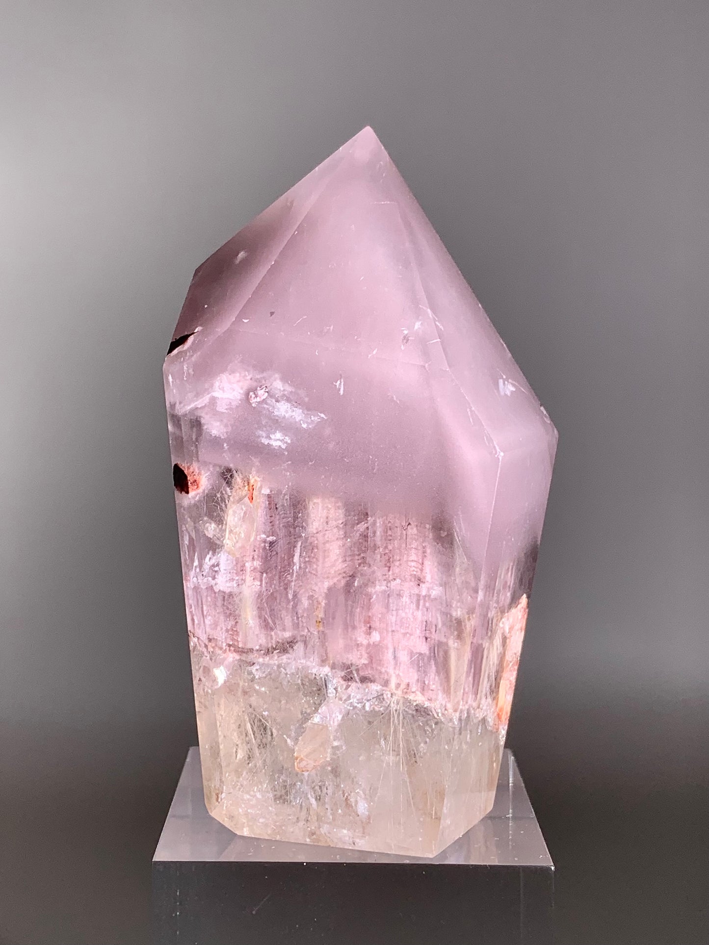 Extremely Rare Lavender Pink Lithium with Purple Amphibole, Large Manifestation & Rutile Inclusions – Collector’s Crystal