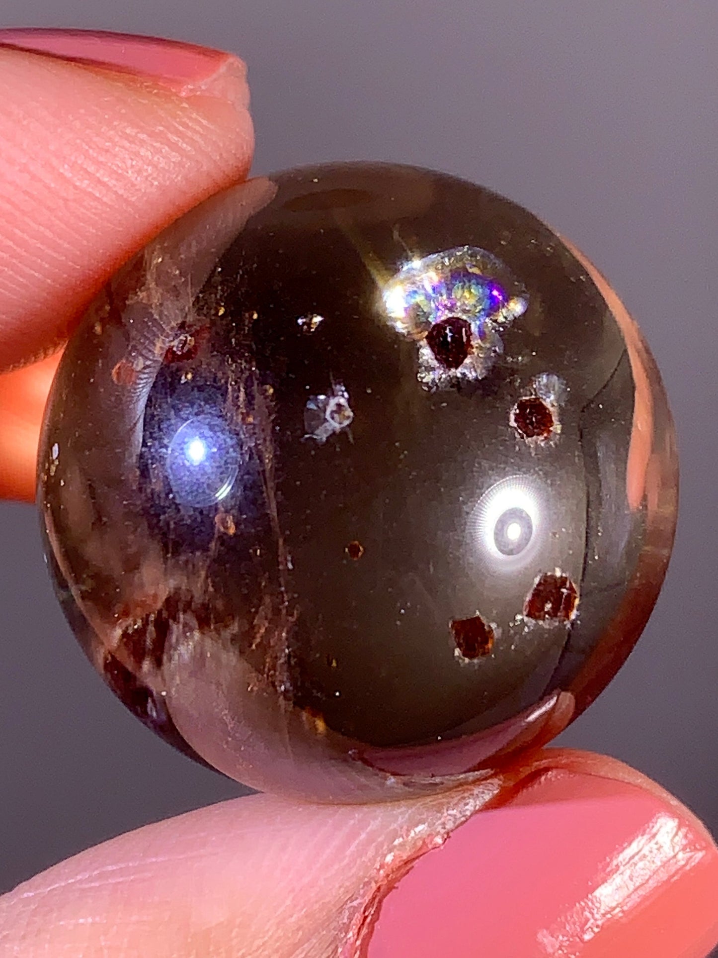 Natural Garnet Inclusion Smoky Quartz Sphere | Brazil