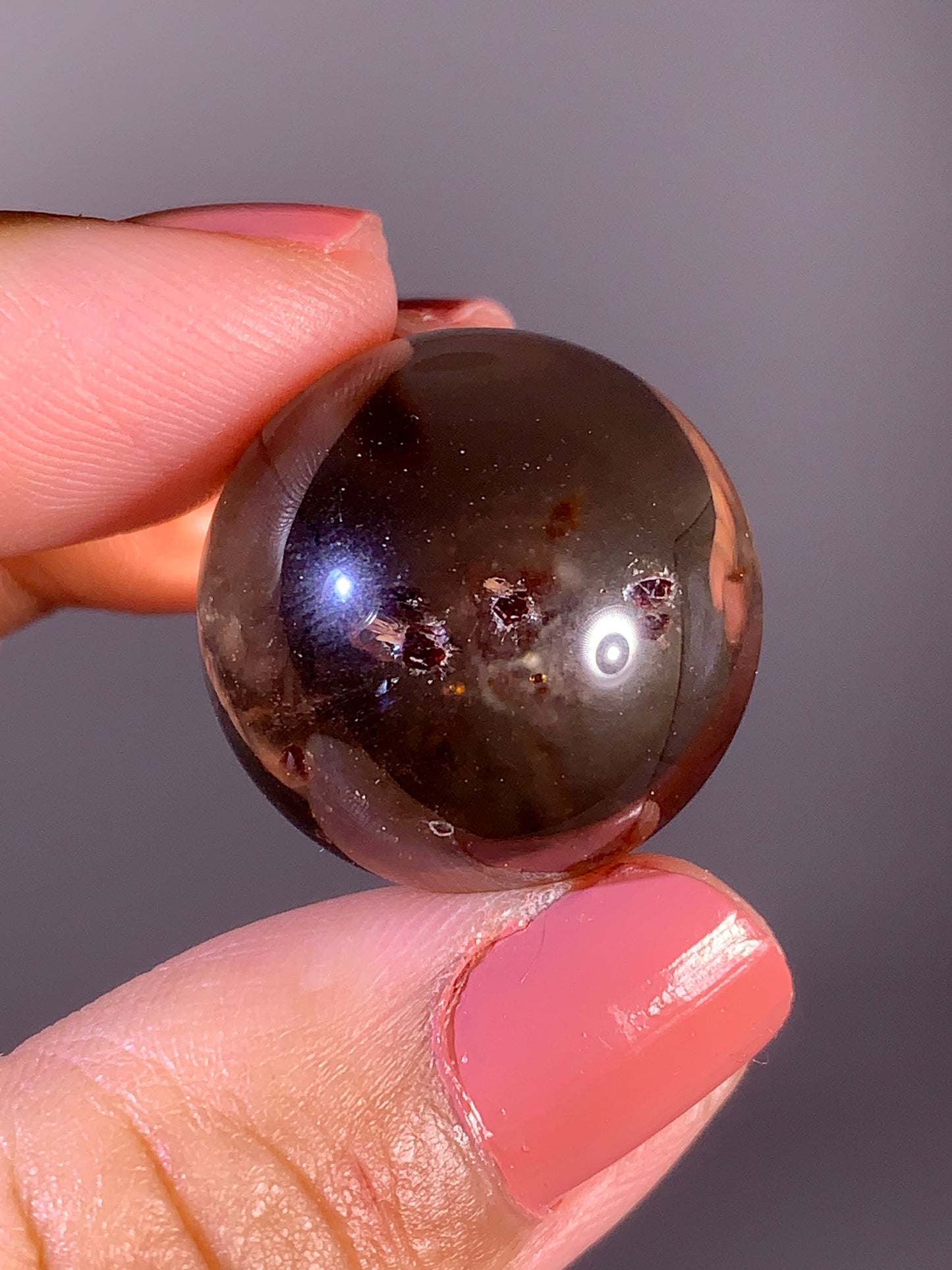 Natural Garnet Inclusion Smoky Quartz Sphere | Brazil