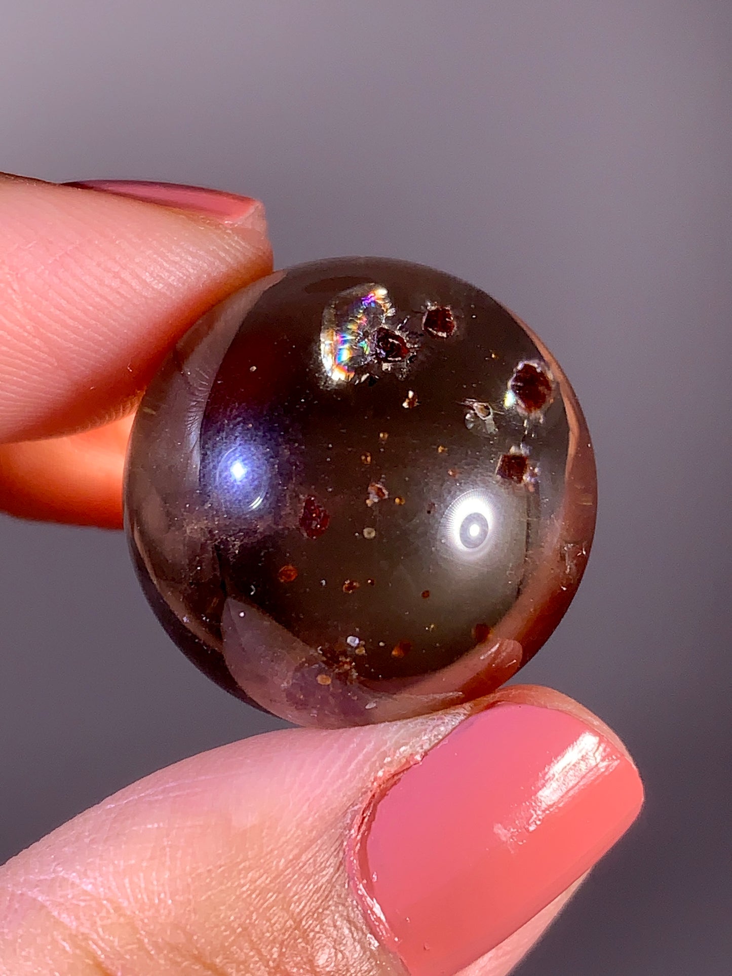 Natural Garnet Inclusion Smoky Quartz Sphere | Brazil