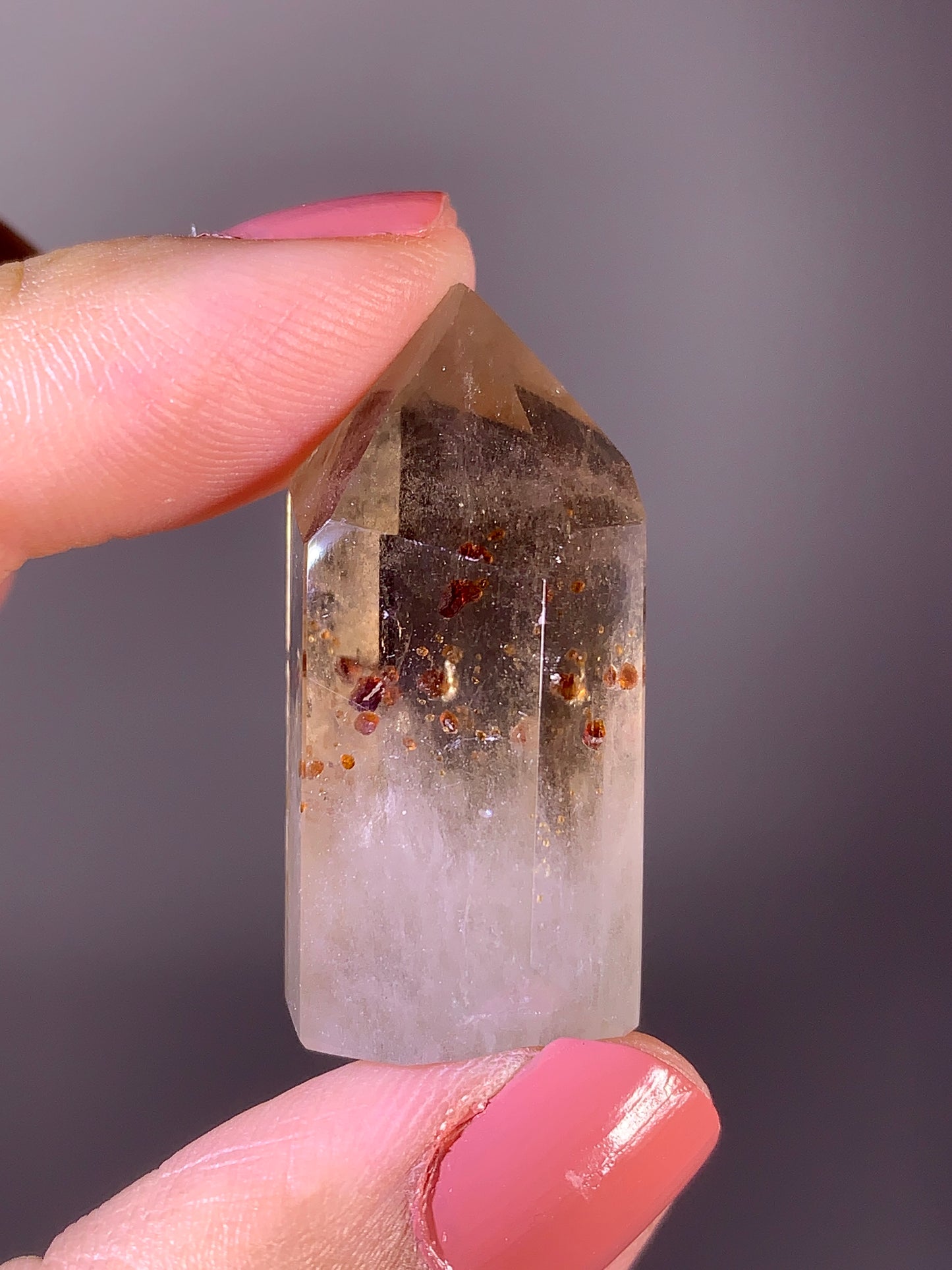 Natural Garnet Inclusion Smoky Quartz Tower | Brazil