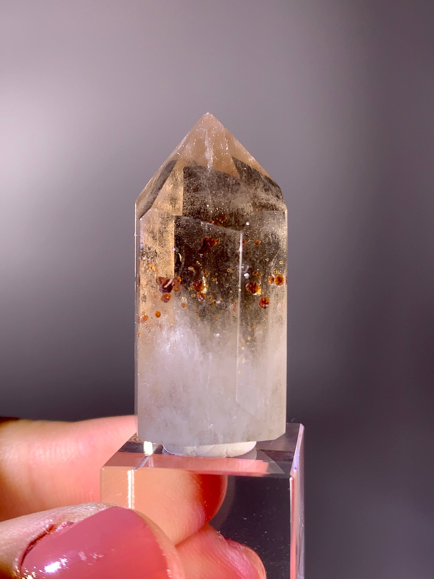 Natural Garnet Inclusion Smoky Quartz Tower | Brazil