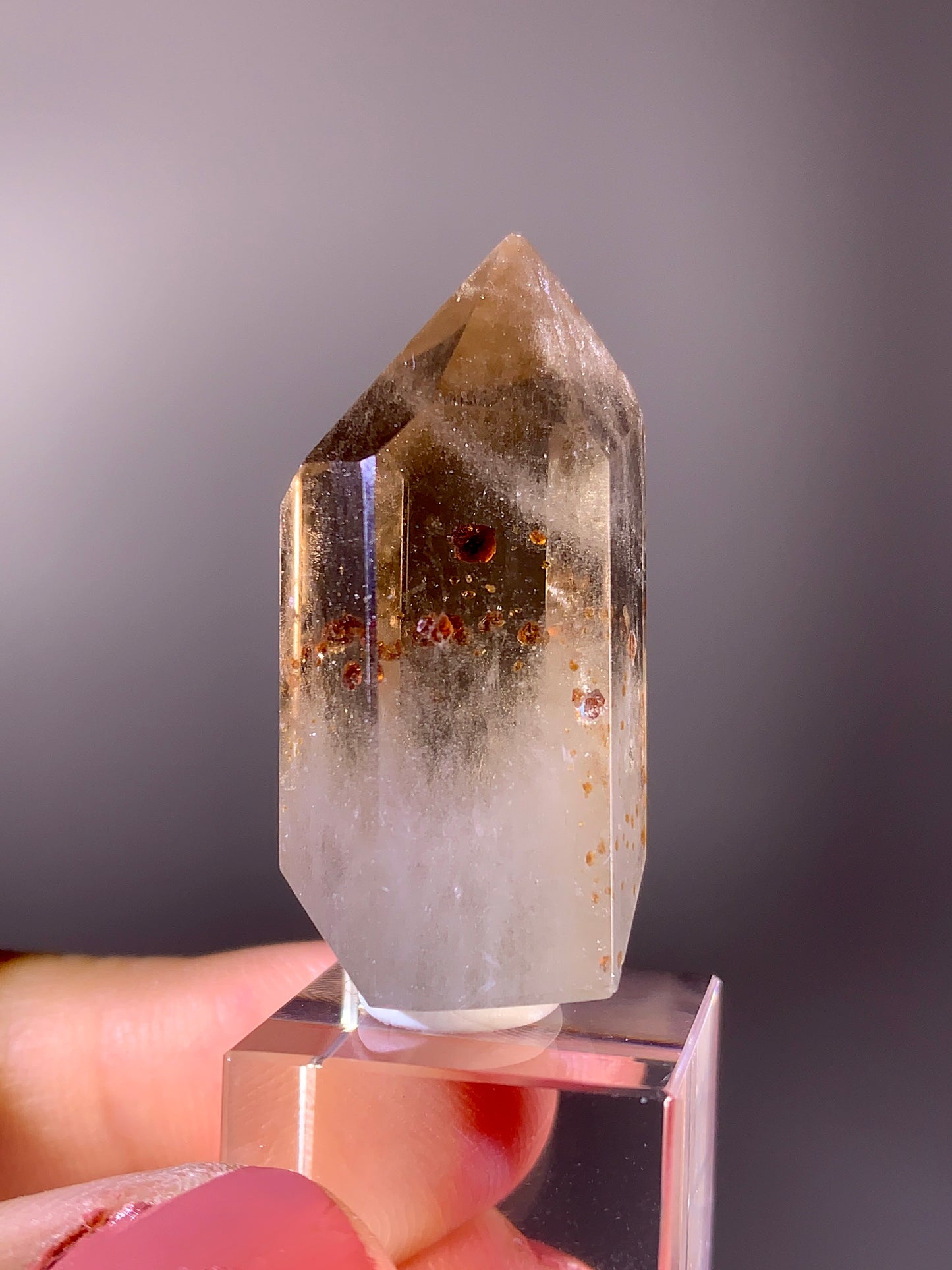 Natural Garnet Inclusion Smoky Quartz Tower | Brazil