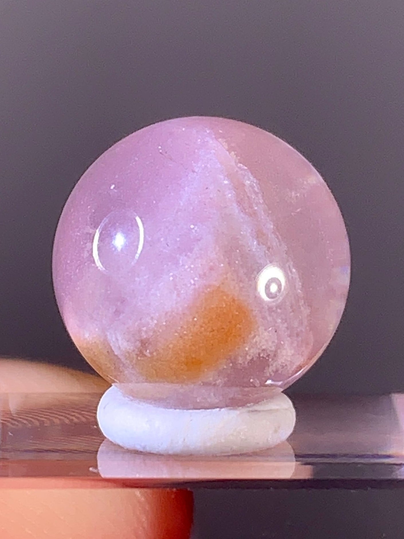 High-Quality Pink Lithium Quartz with White & Orange Lodolite Inclusions Sphere | Brazil