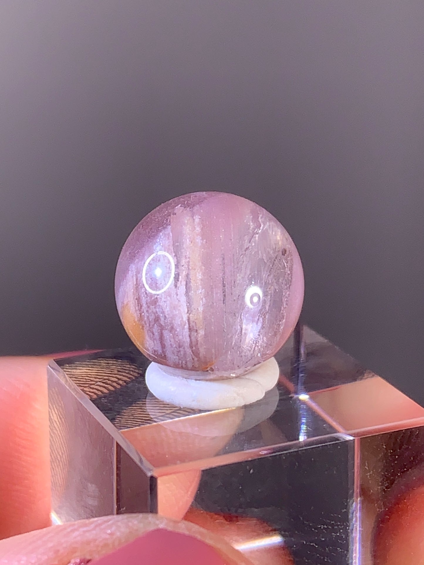 High-Quality Pink Lithium Quartz with White & Orange Lodolite Inclusions Sphere | Brazil