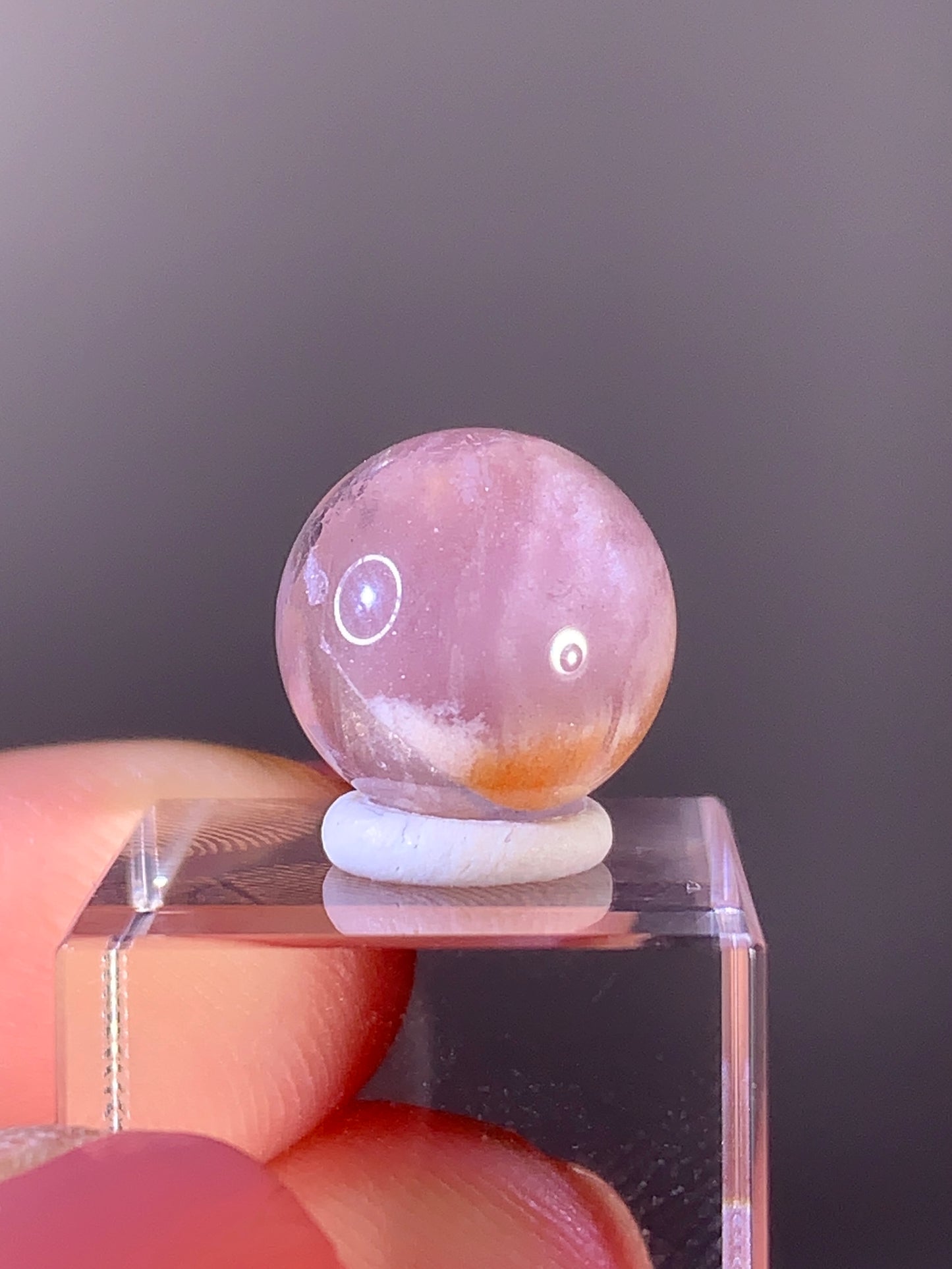 High-Quality Pink Lithium Quartz with White & Orange Lodolite Inclusions Sphere | Brazil