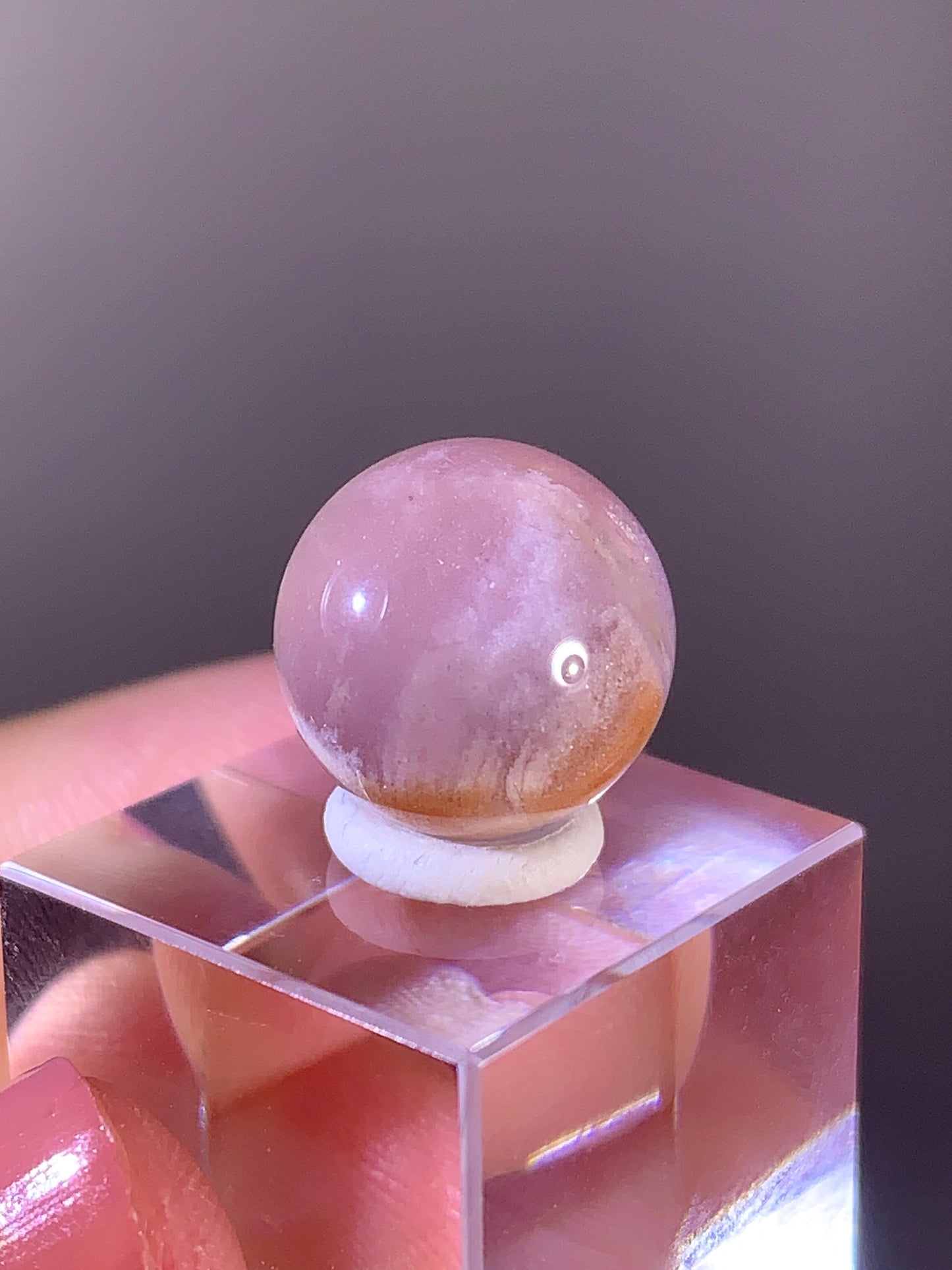 High-Quality Pink Lithium Quartz with White & Orange Lodolite Inclusions Sphere | Brazil