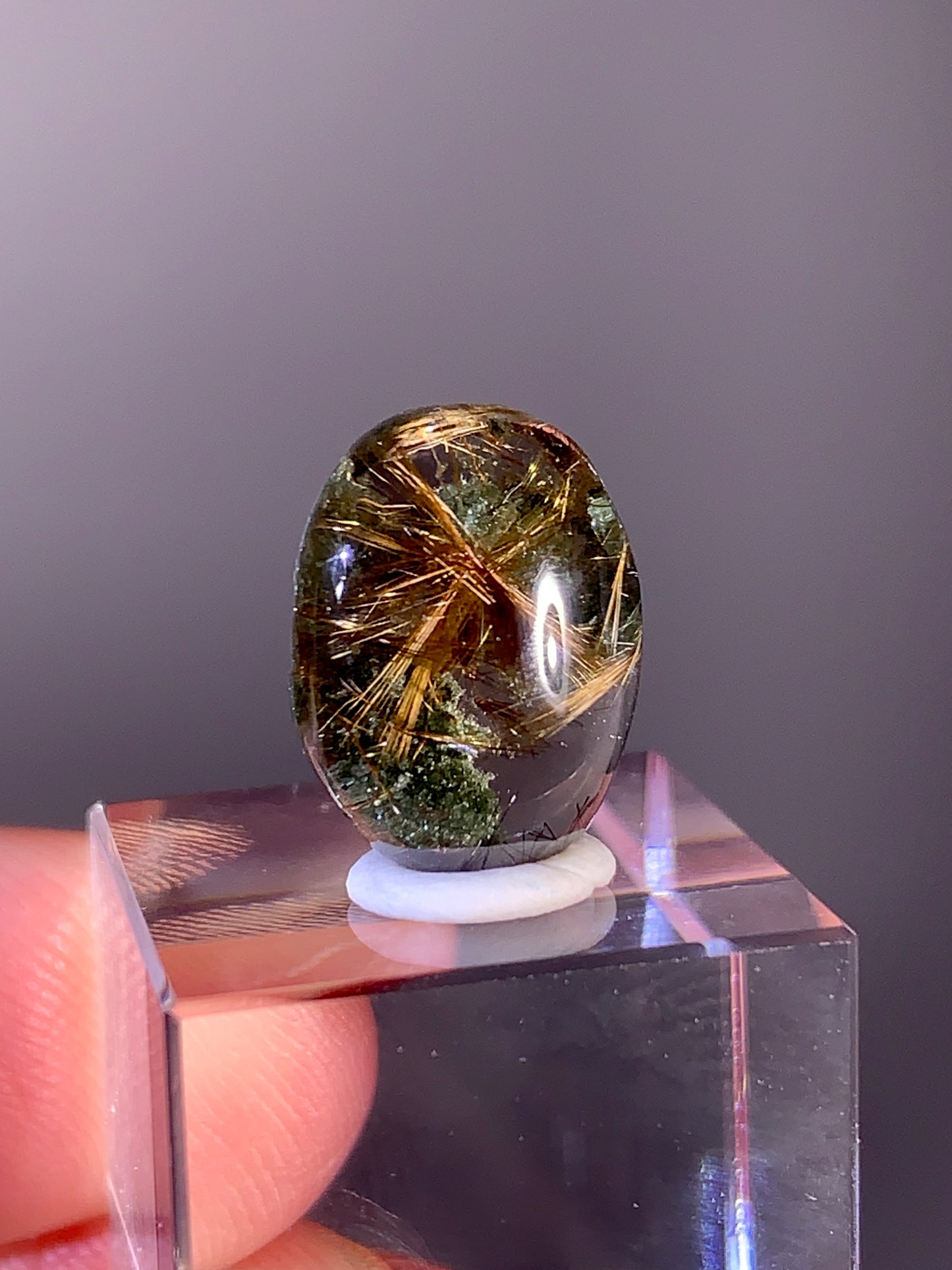 High-Quality Gold Flower Rutile with Green Garden Quartz Cabochon | Brazil