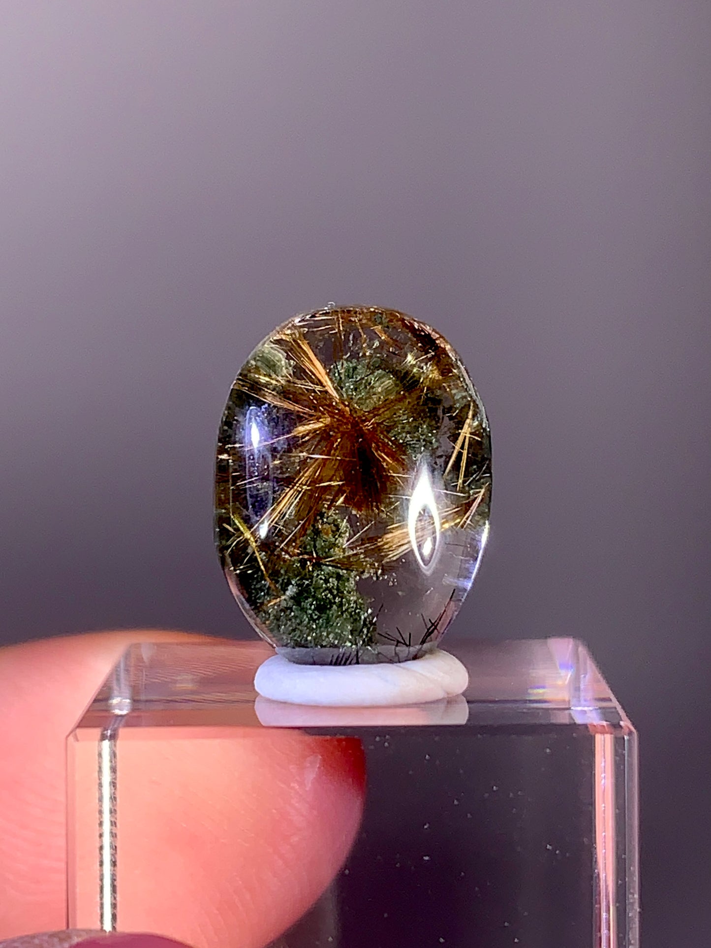 High-Quality Gold Flower Rutile with Green Garden Quartz Cabochon | Brazil