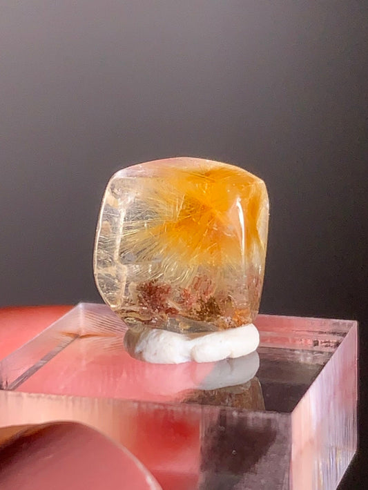 Rare Gold Starburst Rutile Quartz with Red Garden Mini Gem from Brazil