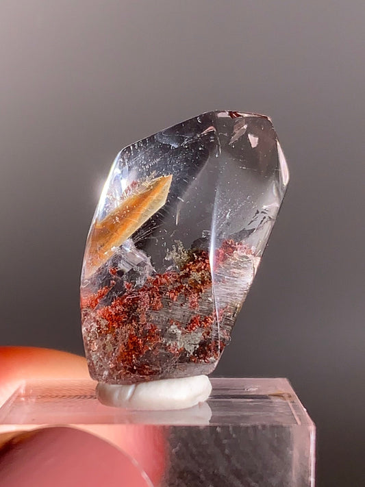 Rare Silver Brookite Rutile Quartz with Red Garden Mini Gem from Brazil