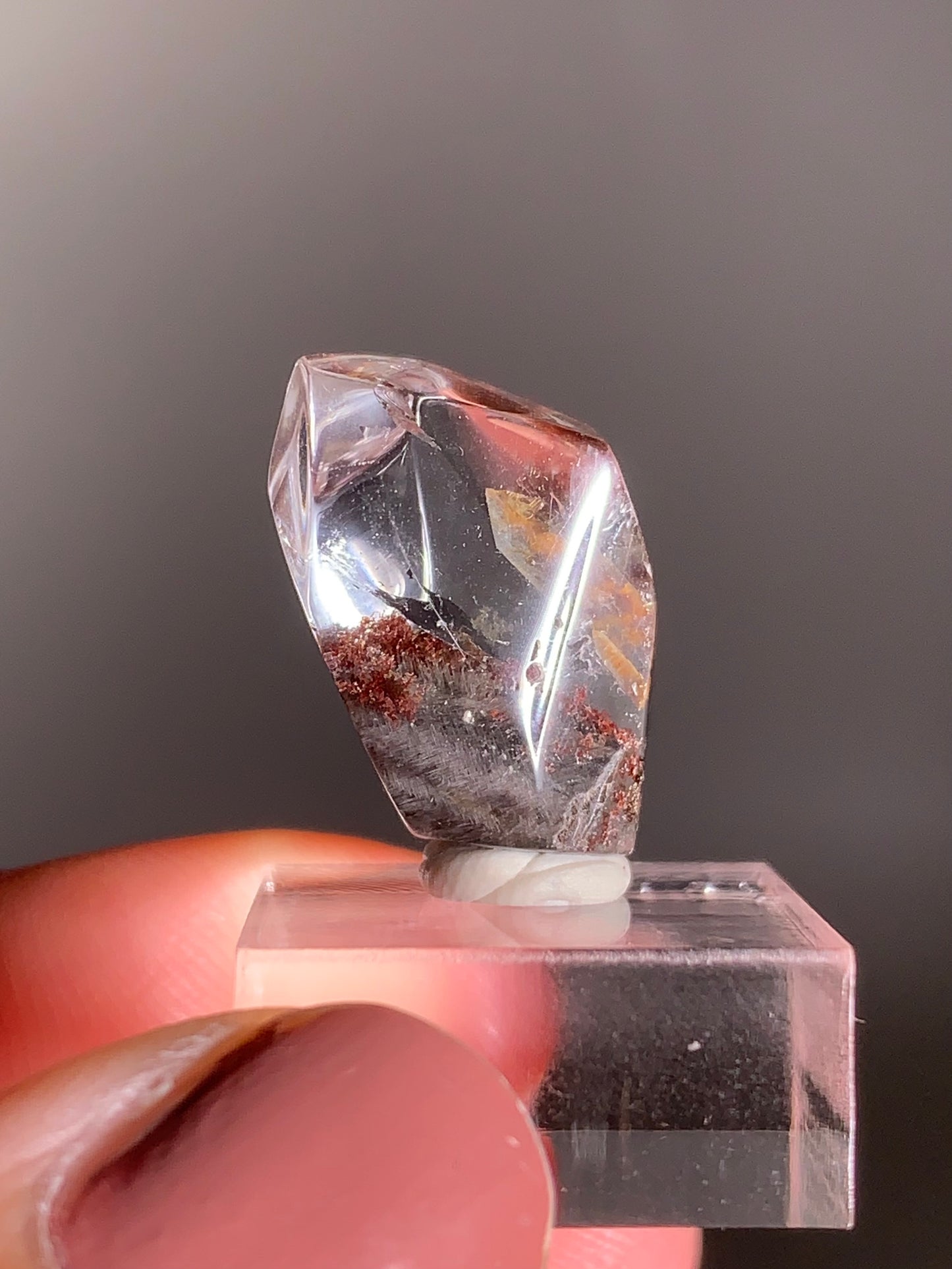 Rare Silver Brookite Rutile Quartz with Red Garden Mini Gem from Brazil