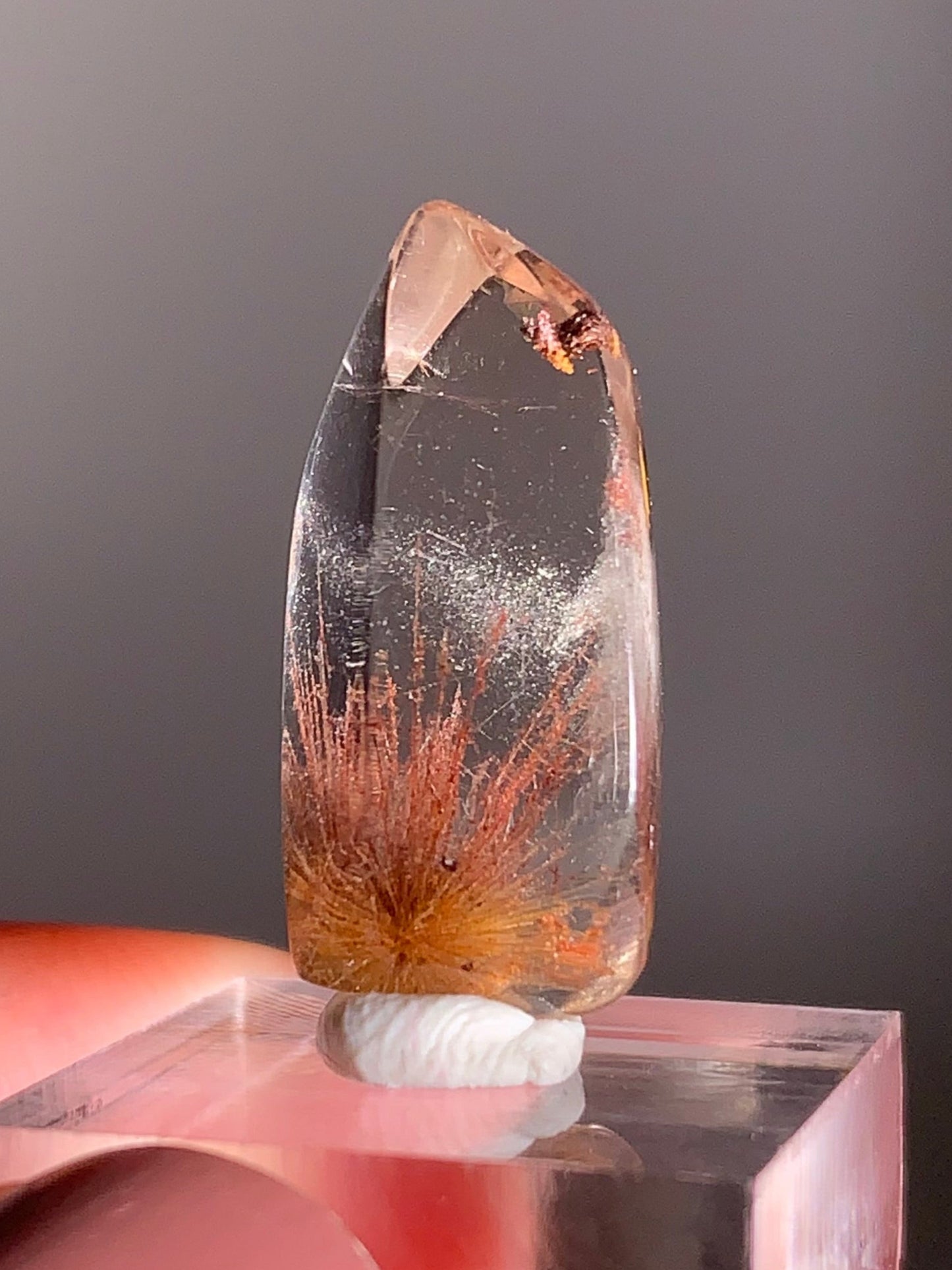 Rare Bicolor Fireworks Rutile in Red Copper & Gold Quartz Mini Gem from Brazil