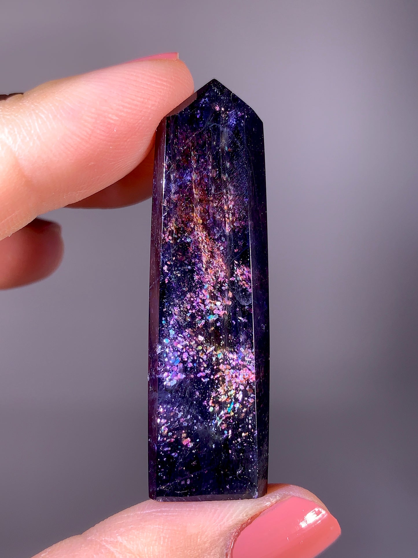 High-Grade Galaxy Iolite & Sunstone Bloodshot Tower from Tanzania