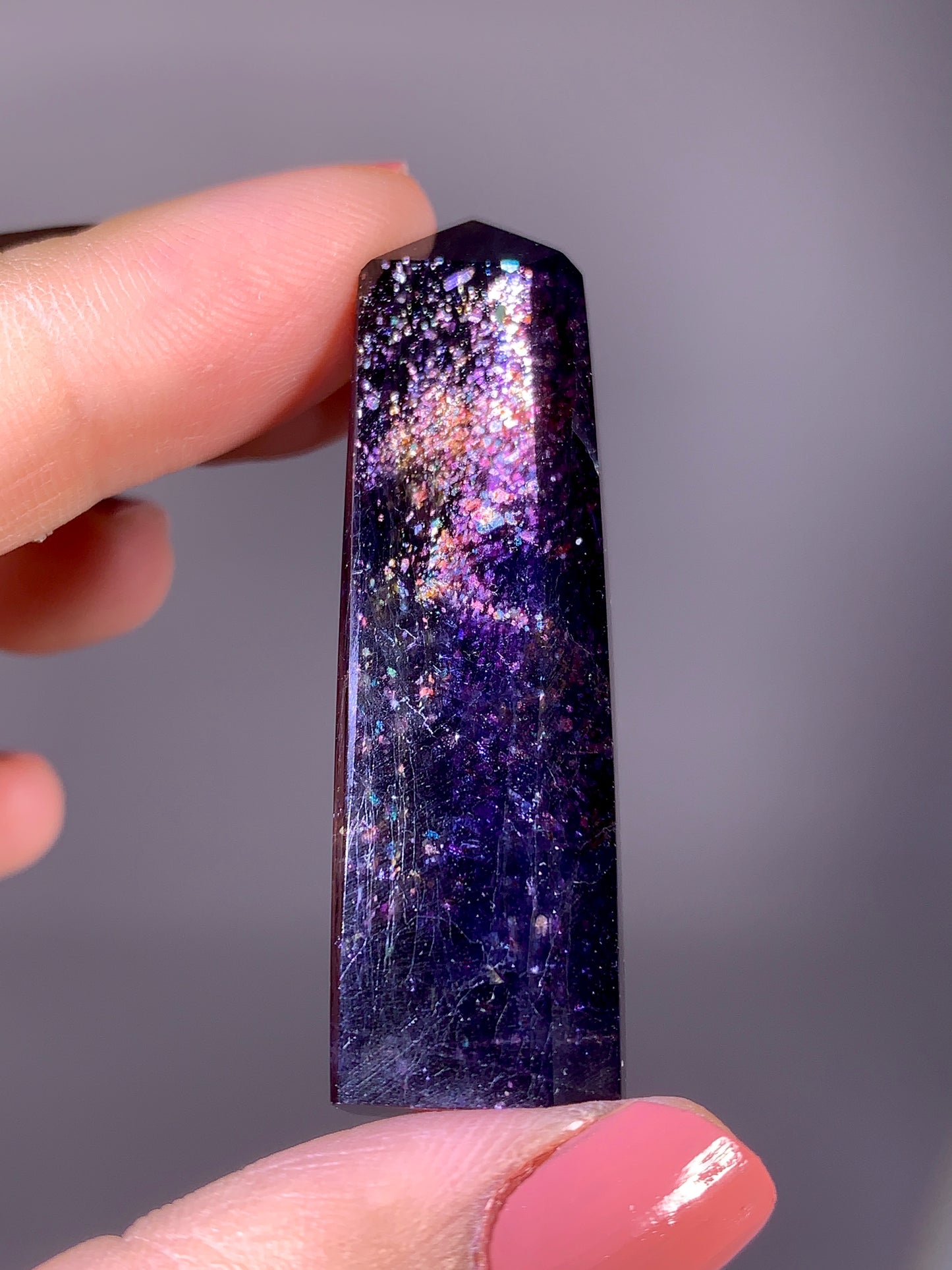 High-Grade Galaxy Iolite & Sunstone Bloodshot Tower from Tanzania