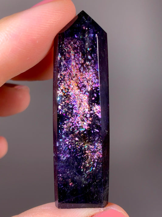High-Grade Galaxy Iolite & Sunstone Bloodshot Tower from Tanzania