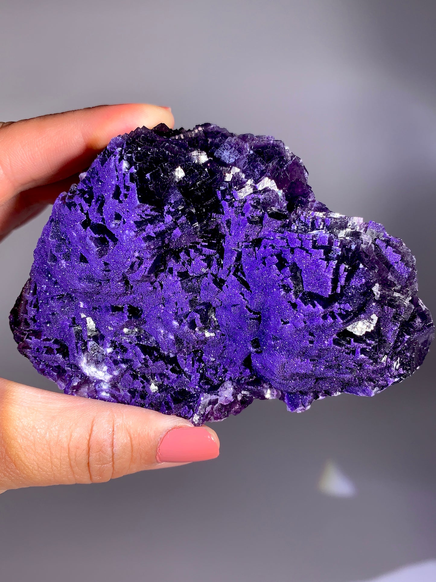 Sugary Sparkling Deep Purple Stepped Fluorite with Quartz Specimen | Natural Mineral Collector Piece