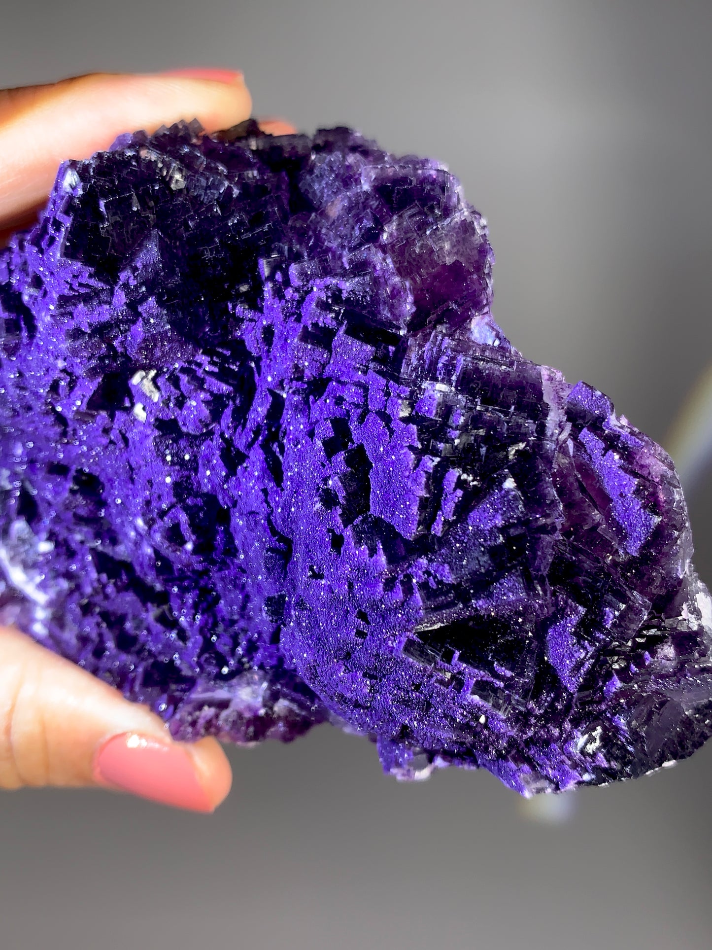 Sugary Sparkling Deep Purple Stepped Fluorite with Quartz Specimen | Natural Mineral Collector Piece