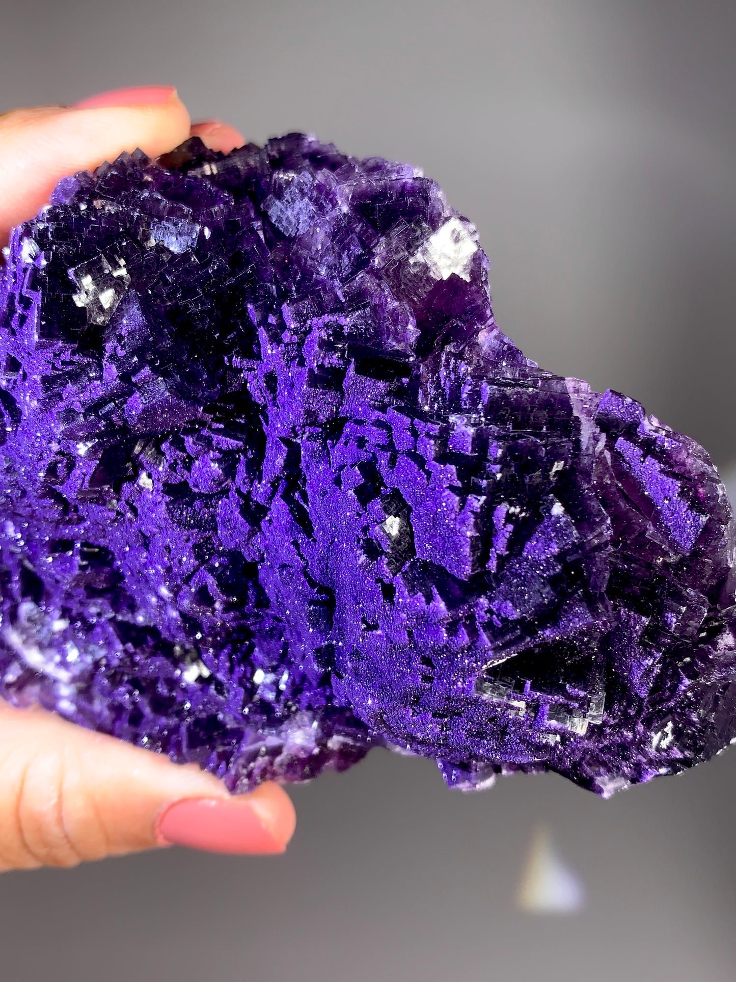 Sugary Sparkling Deep Purple Stepped Fluorite with Quartz Specimen | Natural Mineral Collector Piece