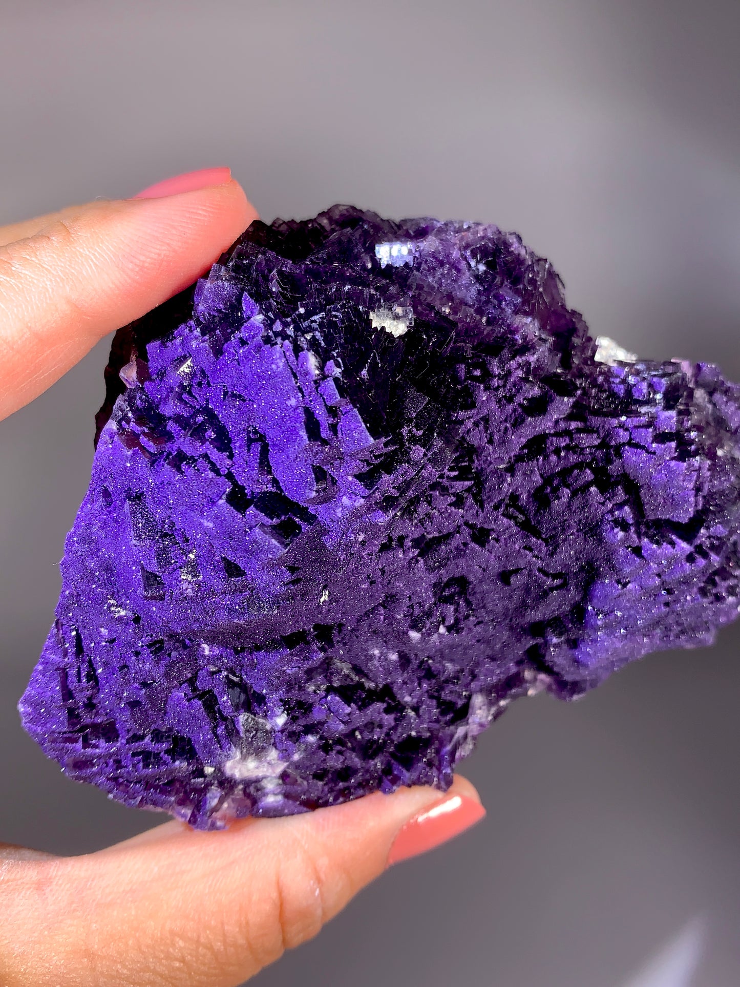 Sugary Sparkling Deep Purple Stepped Fluorite with Quartz Specimen | Natural Mineral Collector Piece