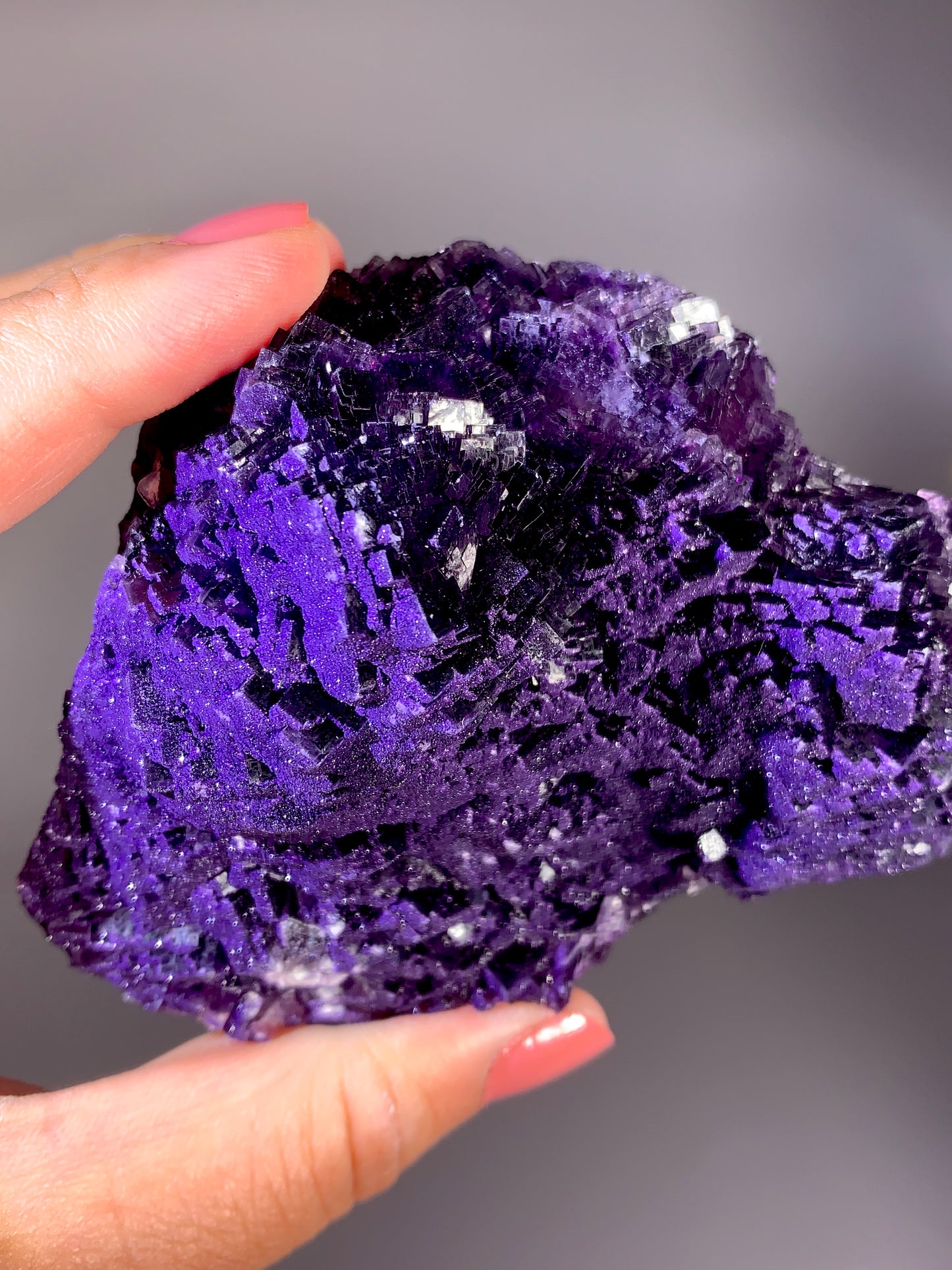 Sugary Sparkling Deep Purple Stepped Fluorite with Quartz Specimen | Natural Mineral Collector Piece