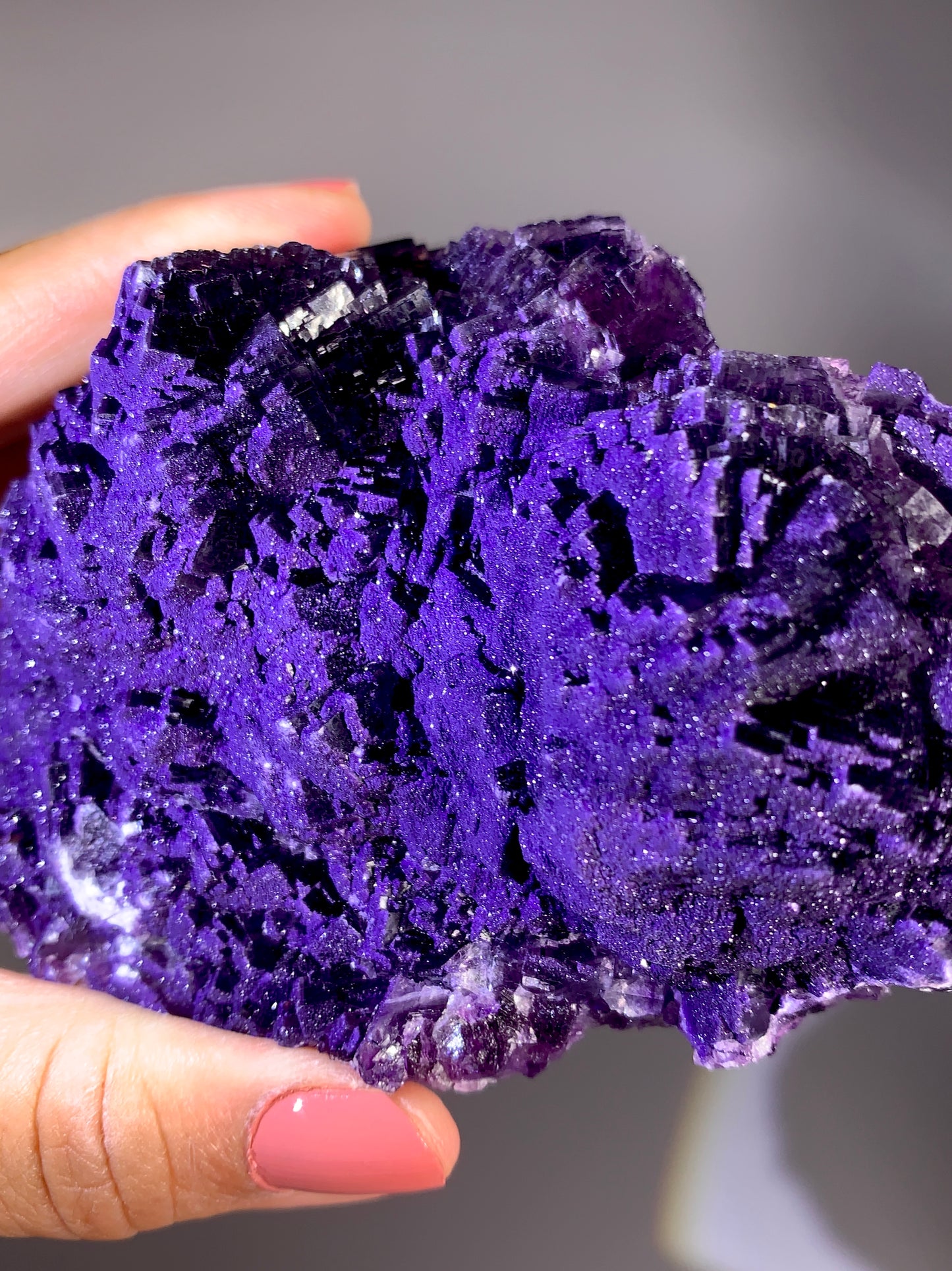 Sugary Sparkling Deep Purple Stepped Fluorite with Quartz Specimen | Natural Mineral Collector Piece