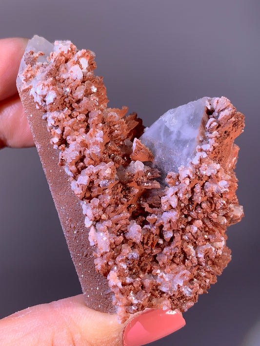 Rare Red Flower-Shaped Calcite with Druzy Double Tower Candle Quartz | Natural Inner Mongolia Mineral Specimen
