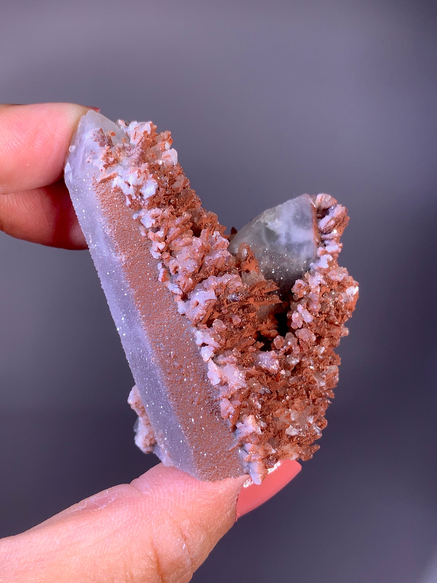 Rare Red Flower-Shaped Calcite with Druzy Double Tower Candle Quartz | Natural Inner Mongolia Mineral Specimen