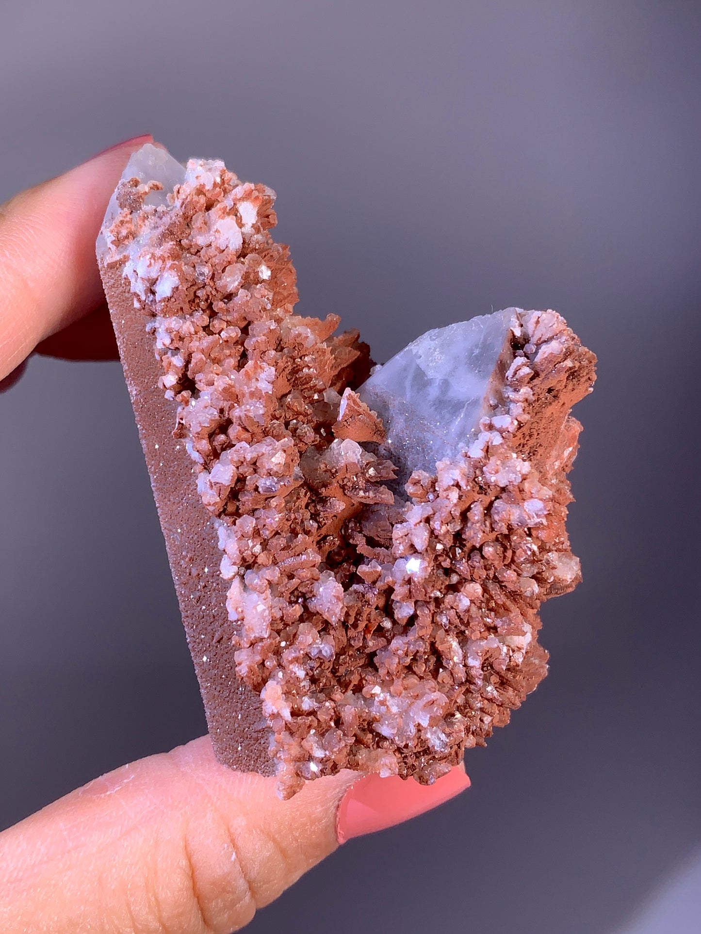Rare Red Flower-Shaped Calcite with Druzy Double Tower Candle Quartz | Natural Inner Mongolia Mineral Specimen