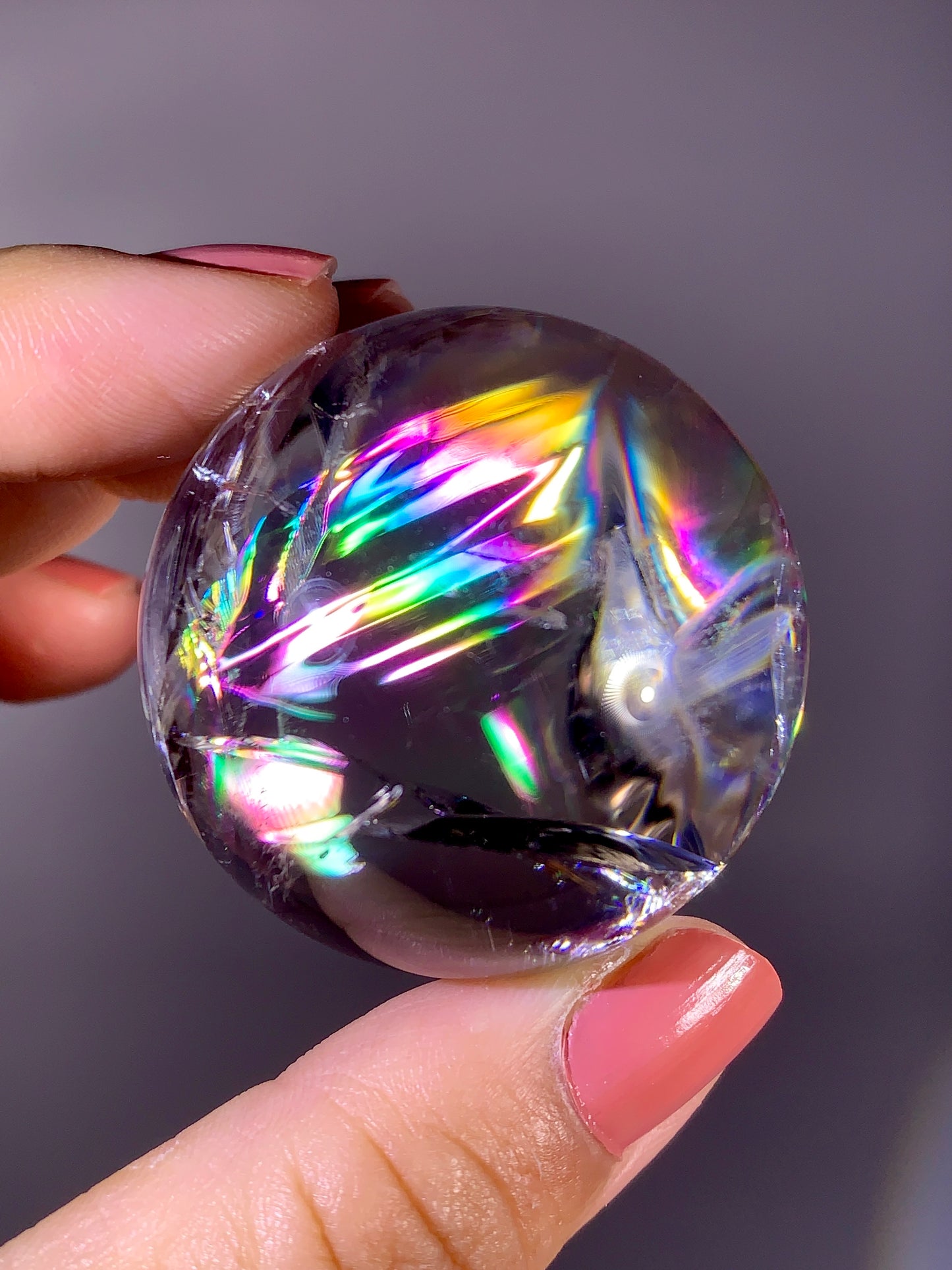 High-Grade Clear Quartz Sphere with Natural Rainbow Inclusion | Brazil