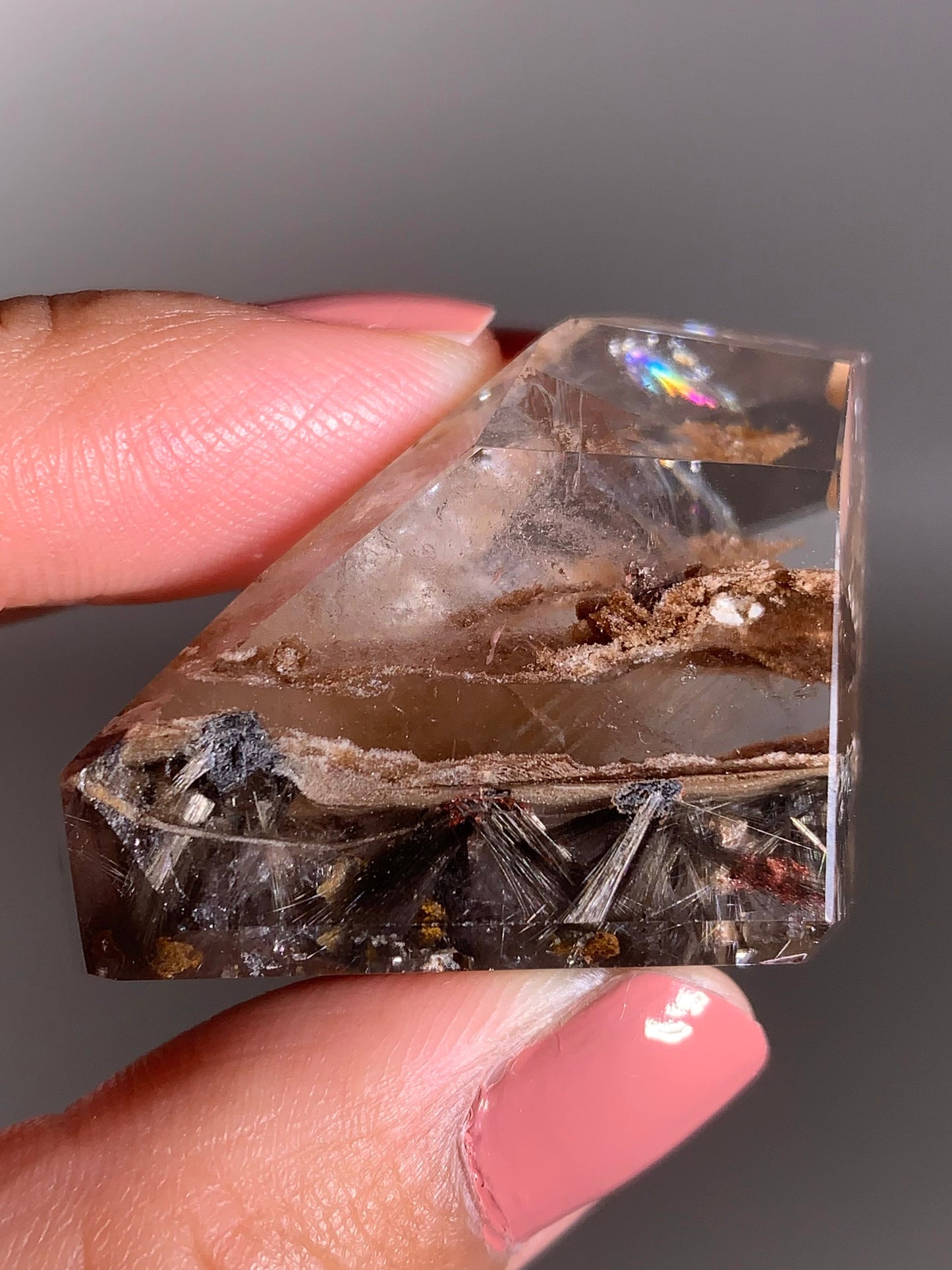 Rare Dark Silver Brookite Rutile in Brown Garden Quartz Crystal from Brazil