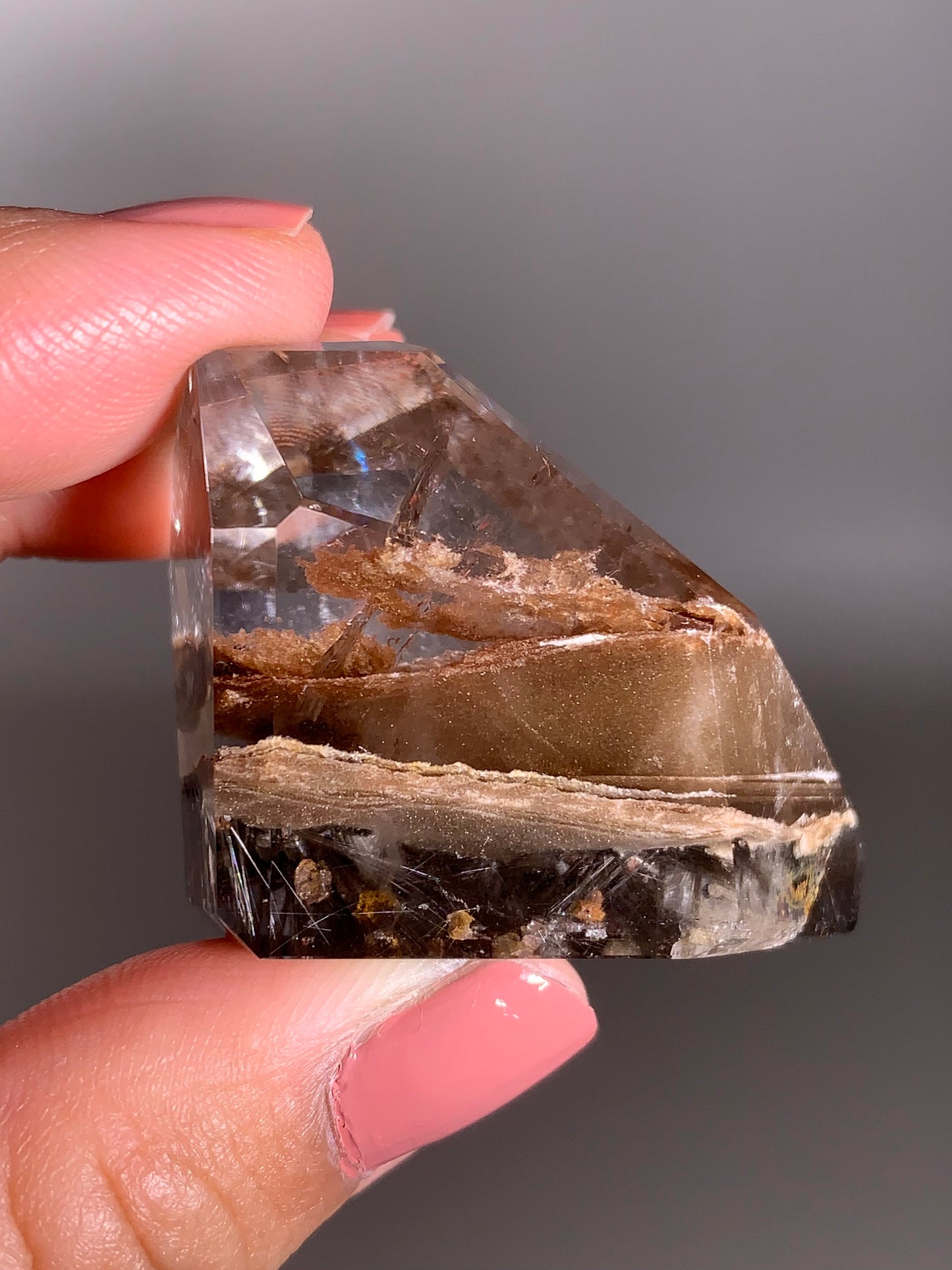 Rare Dark Silver Brookite Rutile in Brown Garden Quartz Crystal from Brazil
