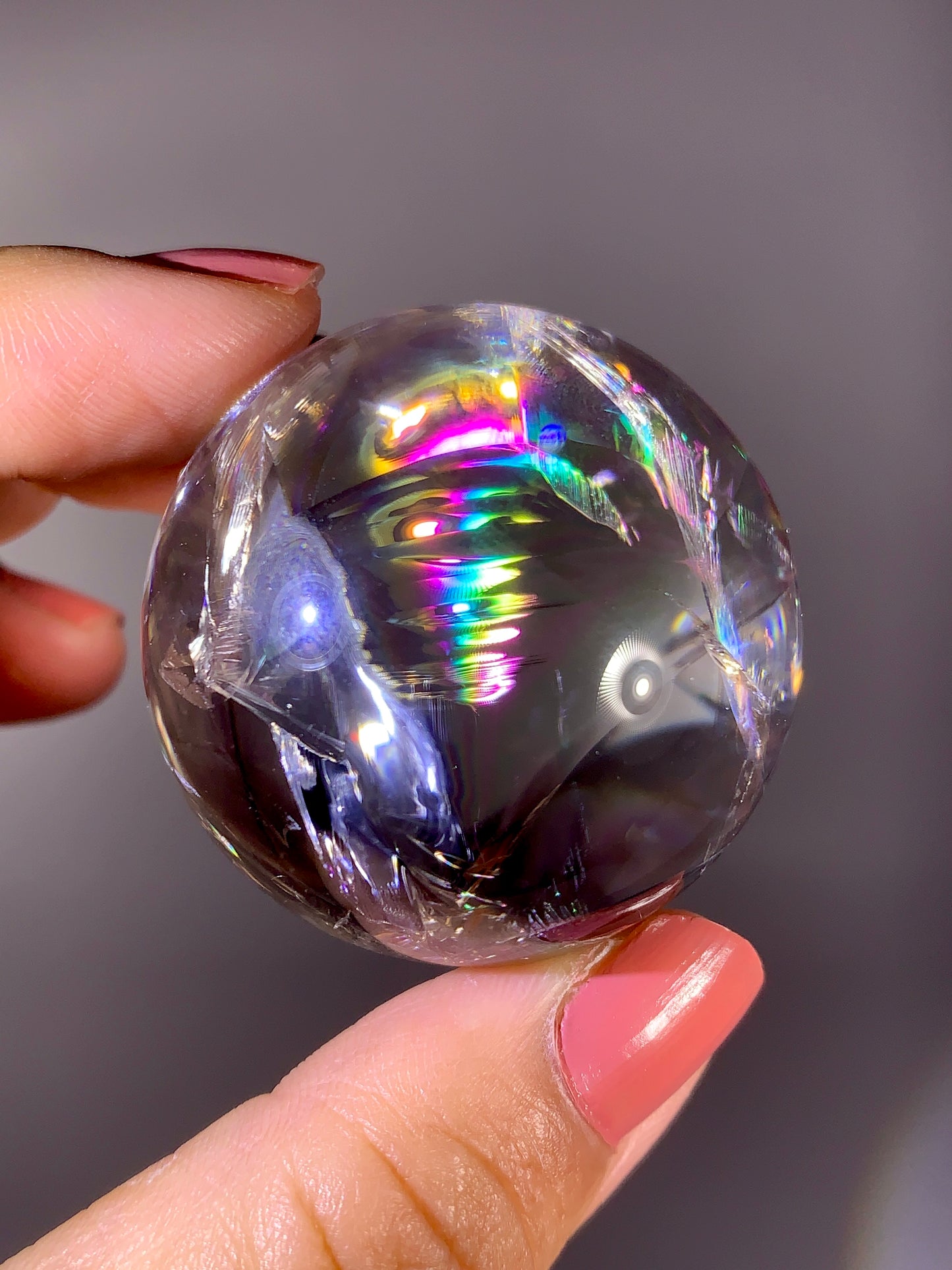 High-Grade Clear Quartz Sphere with Natural Rainbow Inclusion | Brazil